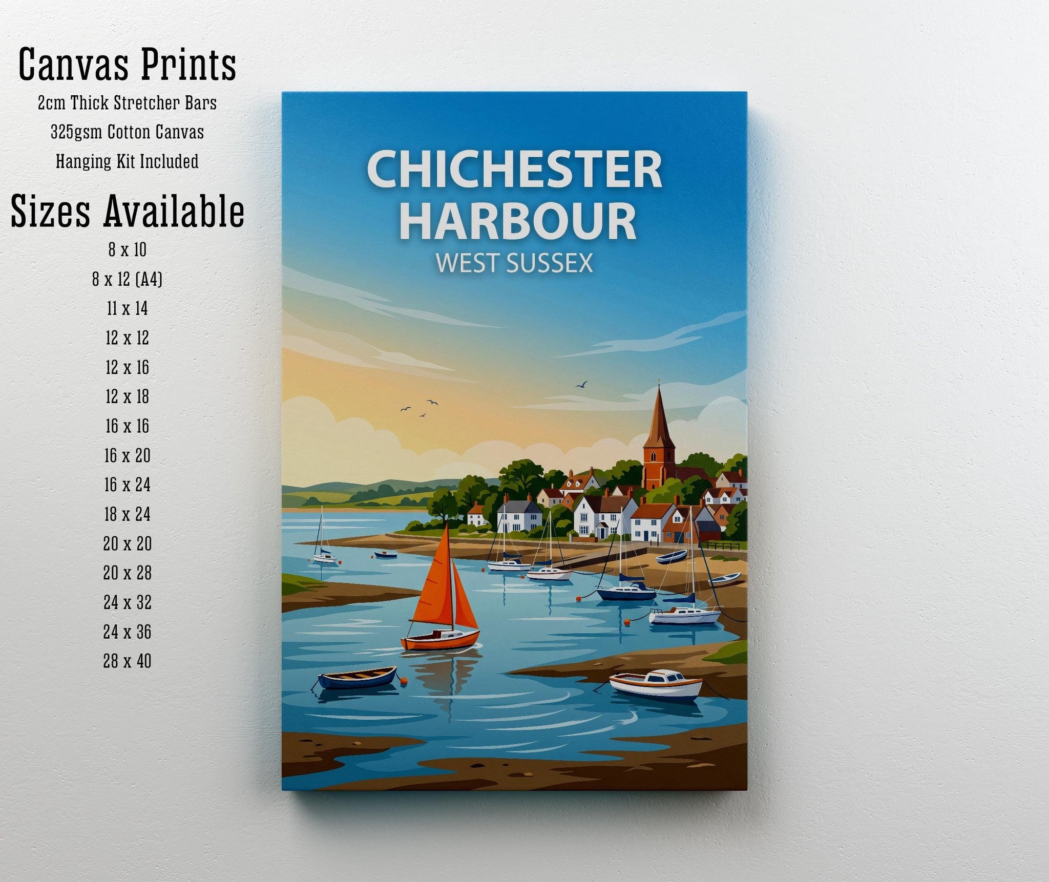 Chichester West Sussex Travel Print Cathedral City Wall Decor English Landmark Travel Poster UK Gift Home Décor