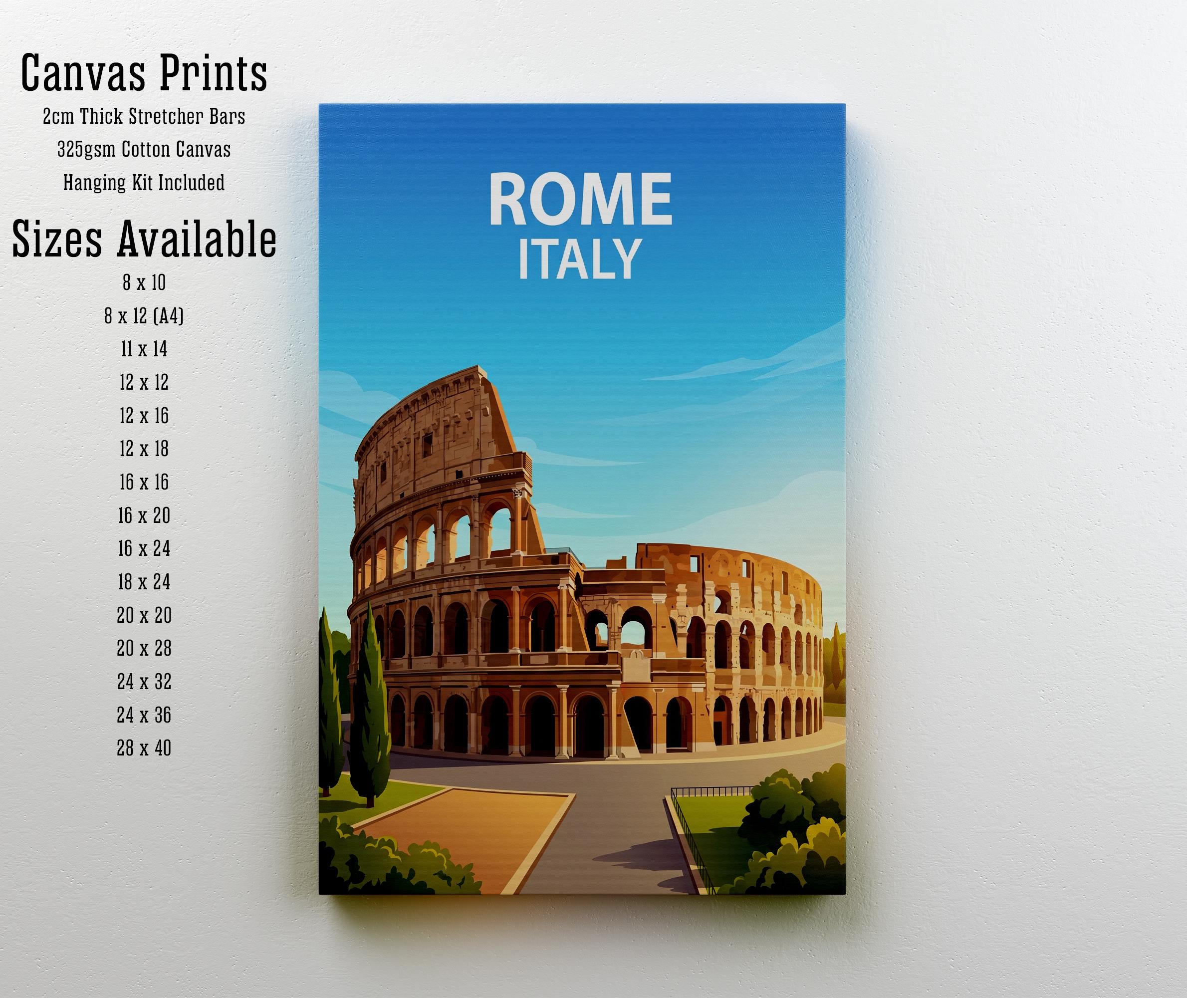 Rome Italy Travel Print Historic City Wall Decor Italian Landmark Travel Poster European Gift Home Décor