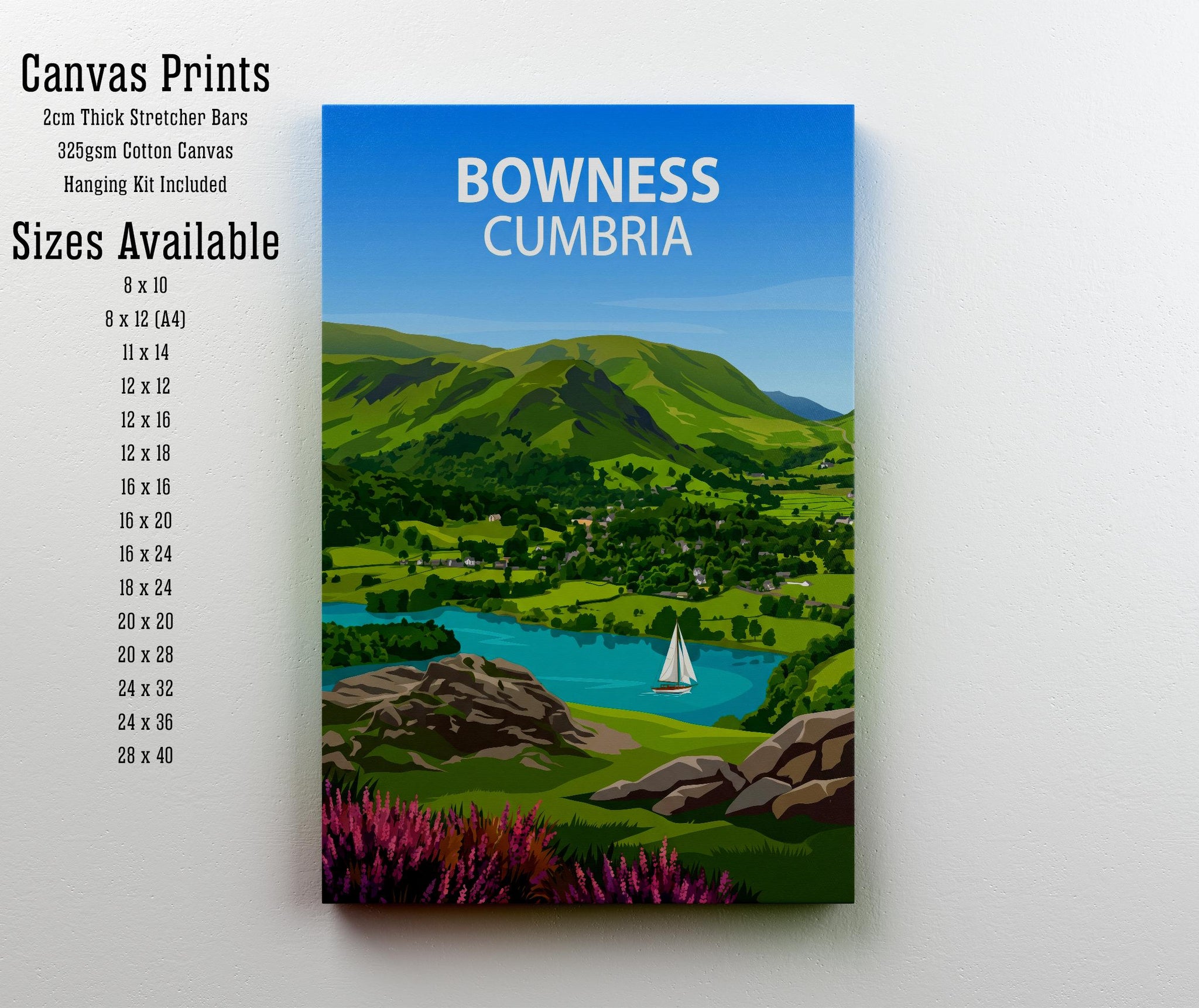 Bowness Cumbria Travel Print Lake District Village Wall Decor Windermere Travel Poster UK Gift Home Décor
