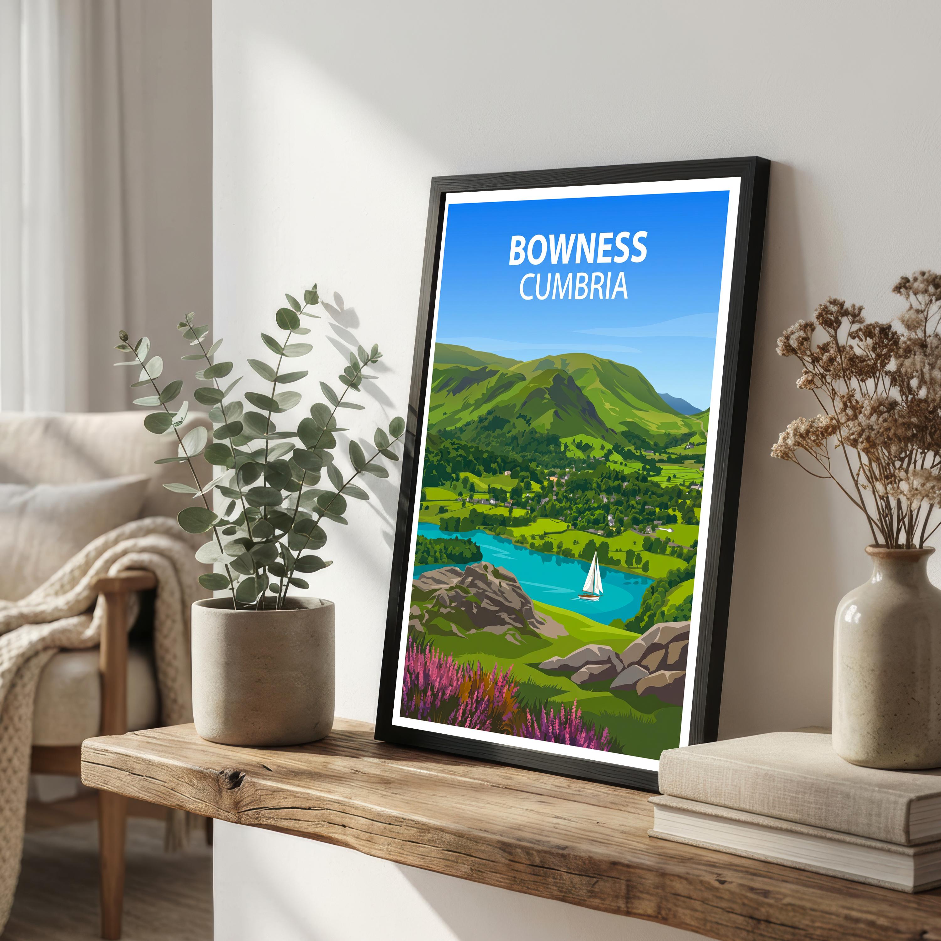 Bowness Cumbria Travel Print Lake District Village Wall Decor Windermere Travel Poster UK Gift Home Décor