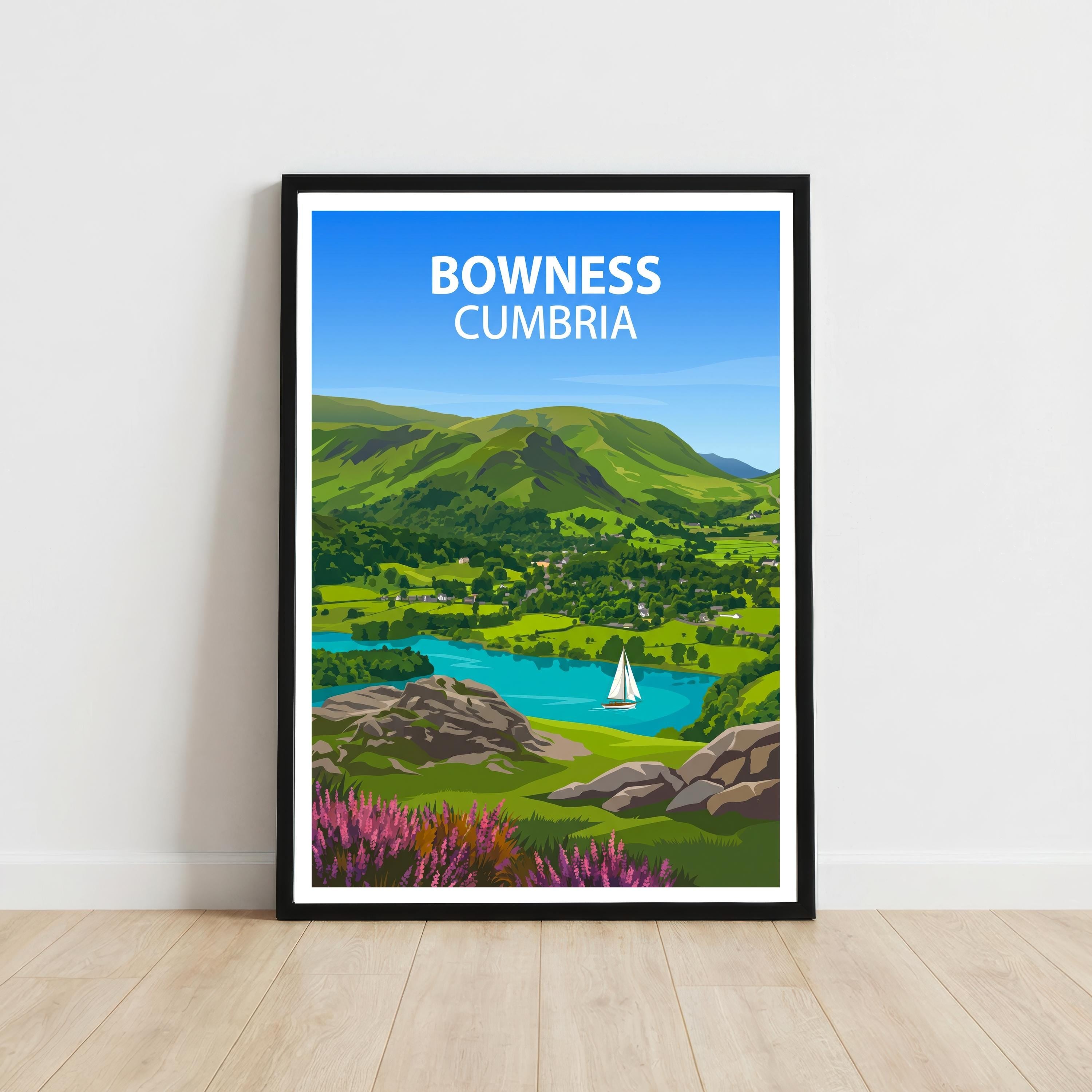 Bowness Cumbria Travel Print Lake District Village Wall Decor Windermere Travel Poster UK Gift Home Décor