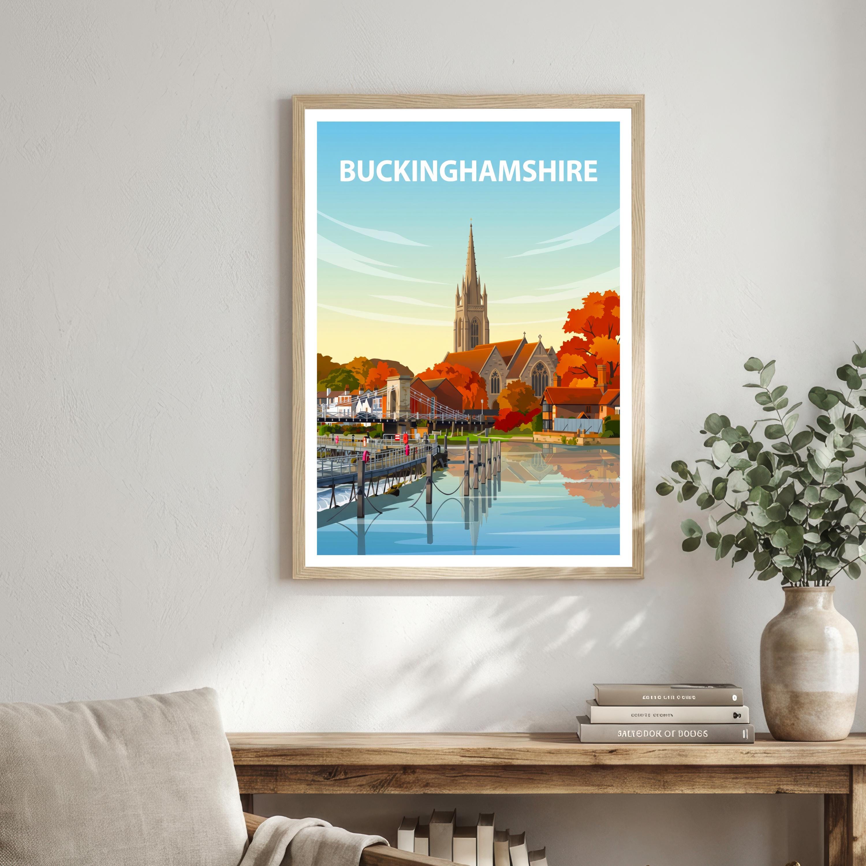 Buckinghamshire England Travel Print Chiltern Countryside Wall Decor Historic County Travel Poster UK Gift Home Décor