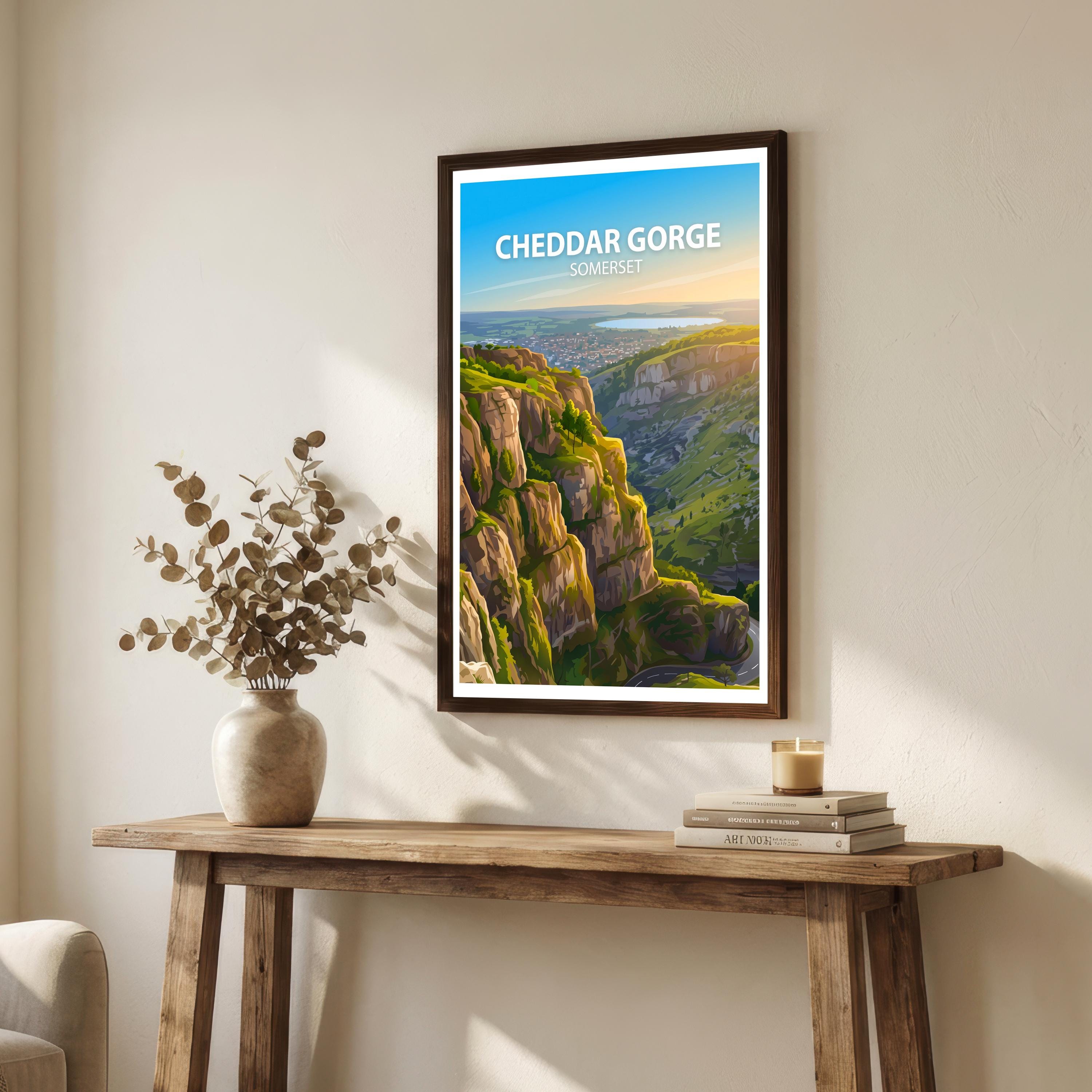 Cheddar Gorge Somerset Travel Print Limestone Cliffs Wall Decor English Landmark Travel Poster UK Gift Home Décor