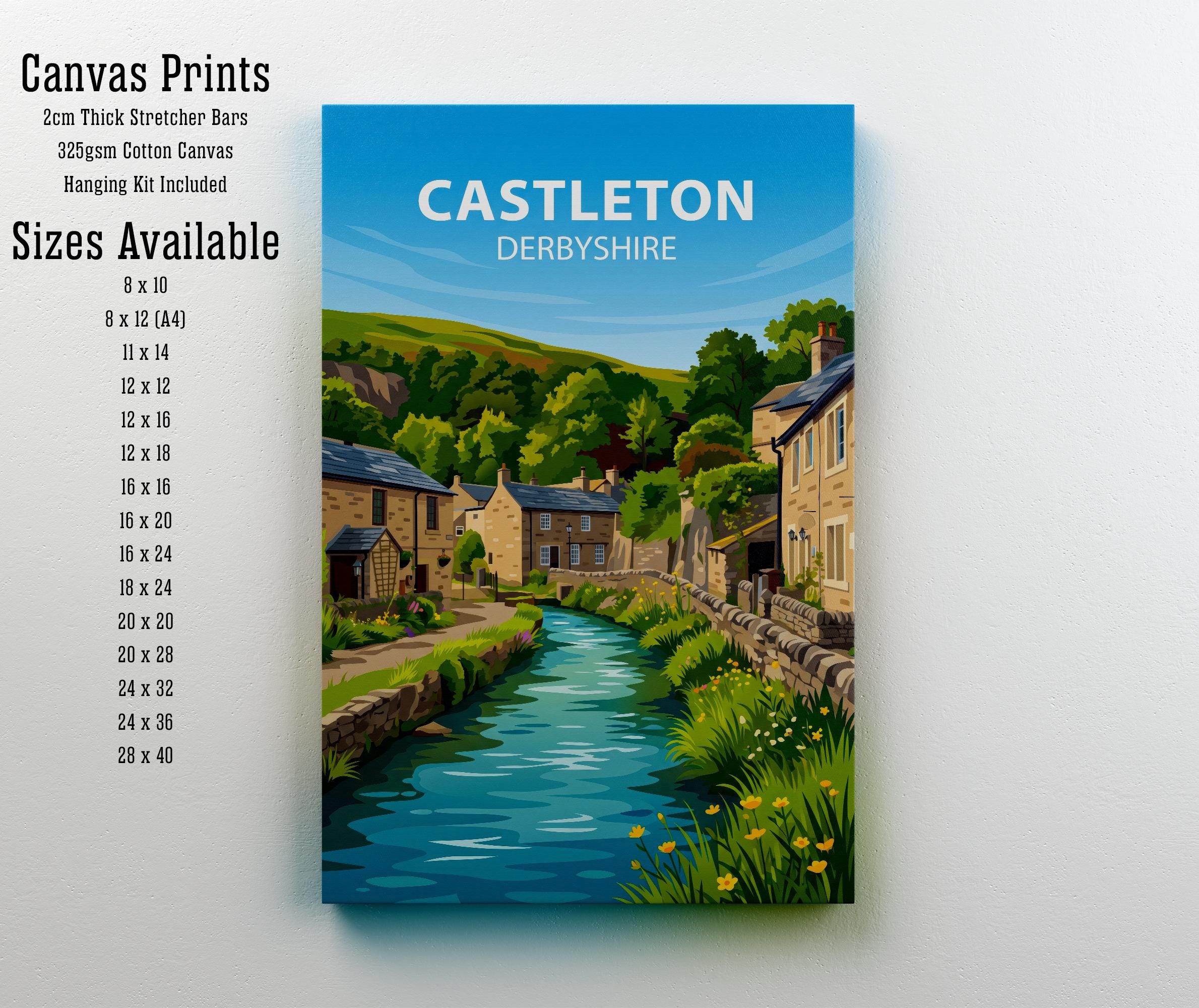 Castleton Derbyshire Travel Print Peak District Village Wall Decor English Countryside Travel Poster UK Gift Home Décor