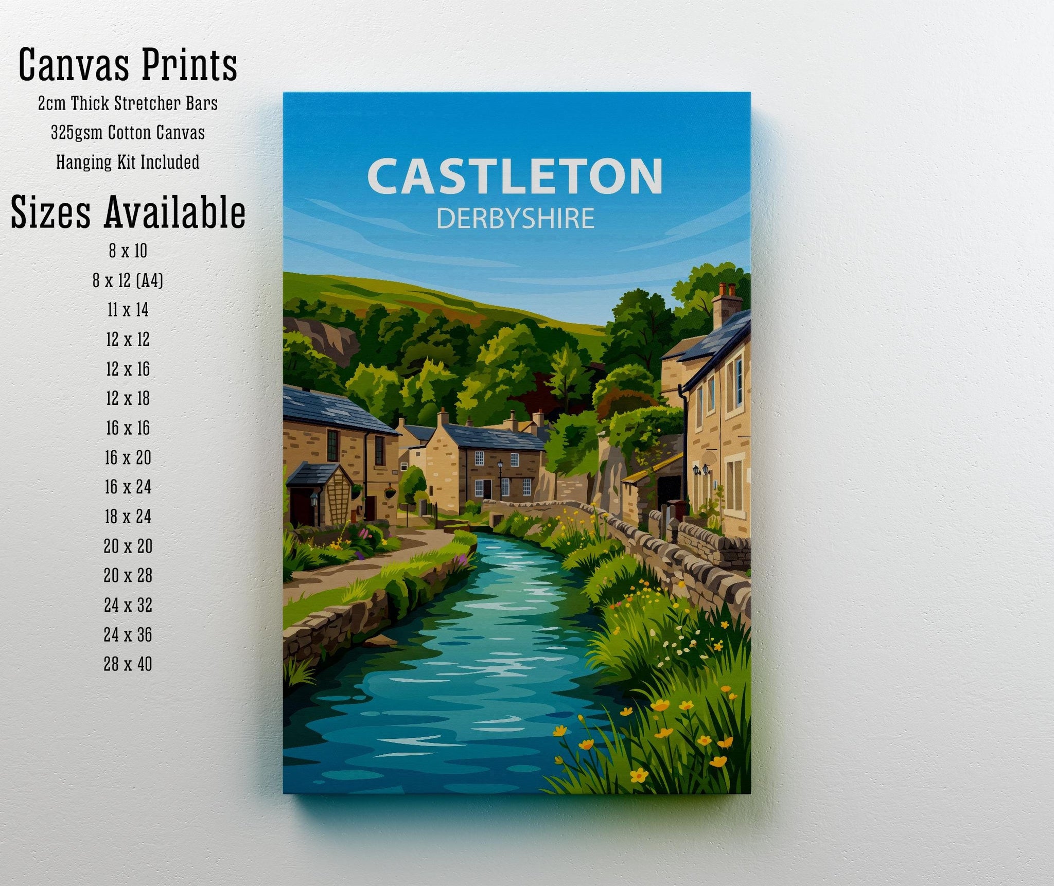Castleton Derbyshire Travel Print Peak District Village Wall Decor English Countryside Travel Poster UK Gift Home Décor