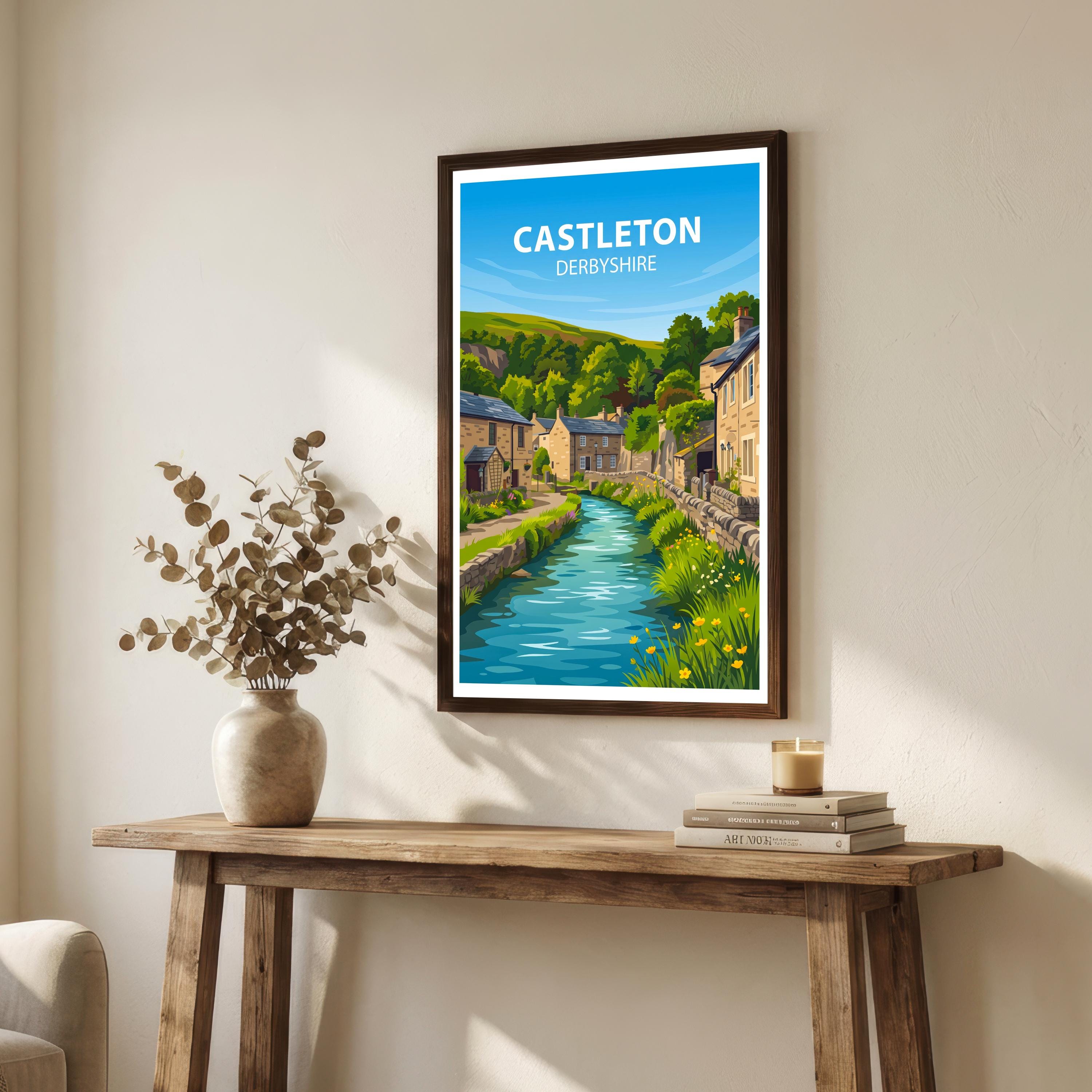 Castleton Derbyshire Travel Print Peak District Village Wall Decor English Countryside Travel Poster UK Gift Home Décor