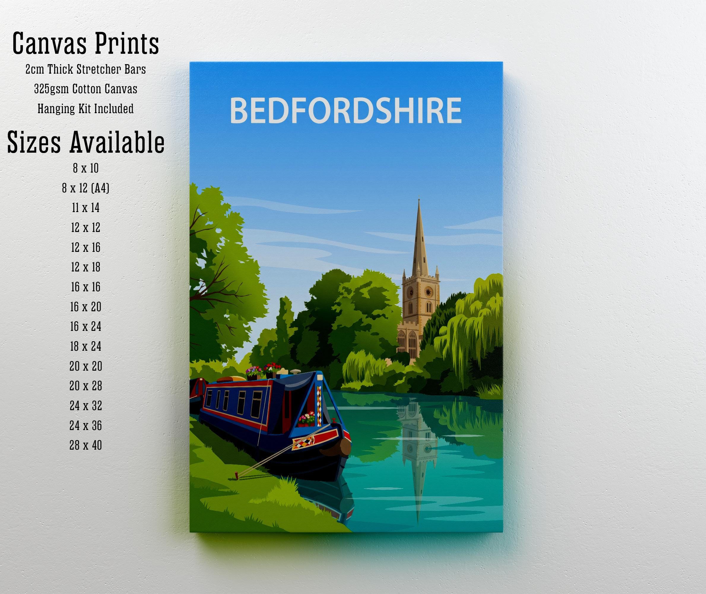 Bedfordshire England Travel Print English Countryside Wall Decor Historic County Travel Poster UK Gift Home Décor