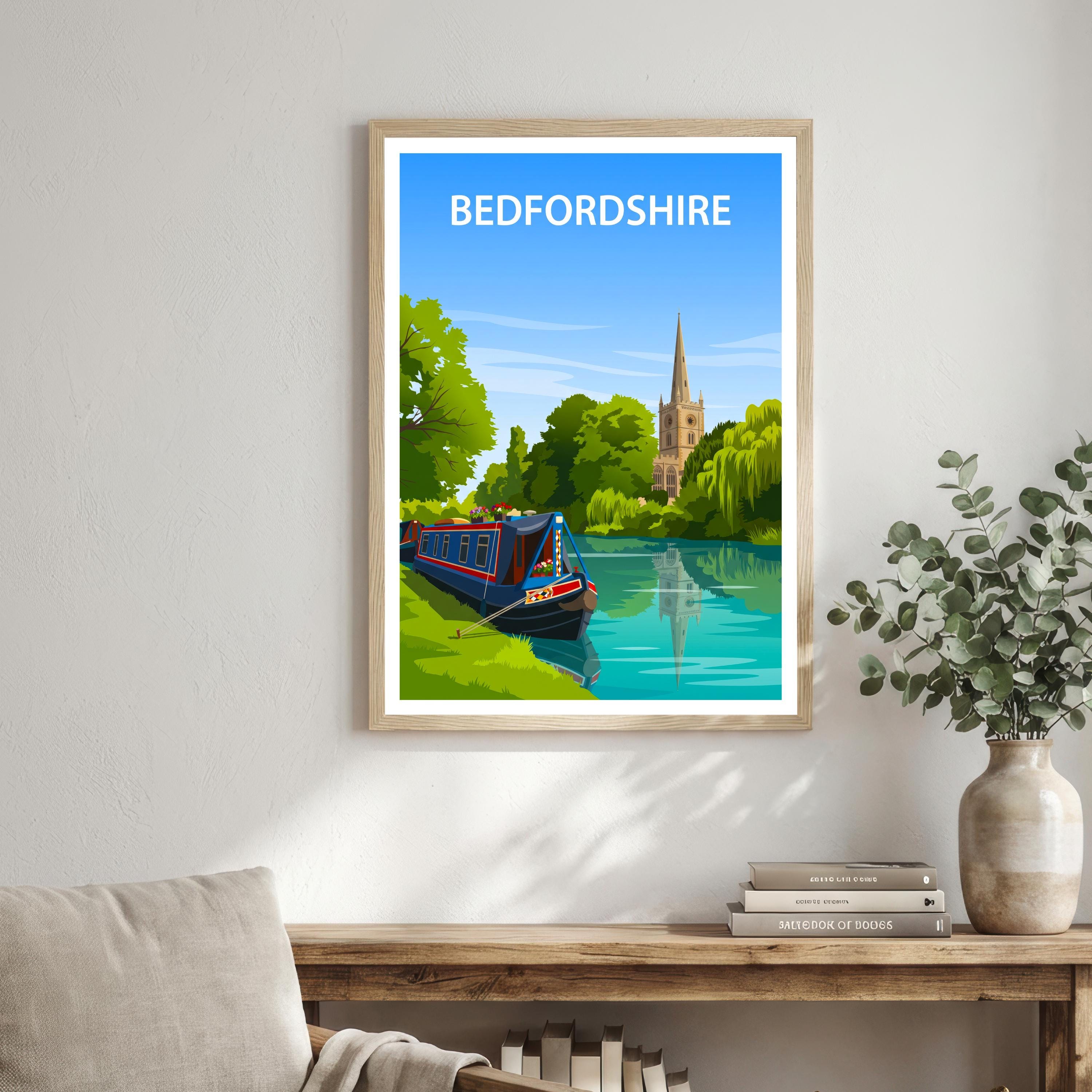 Bedfordshire England Travel Print English Countryside Wall Decor Historic County Travel Poster UK Gift Home Décor
