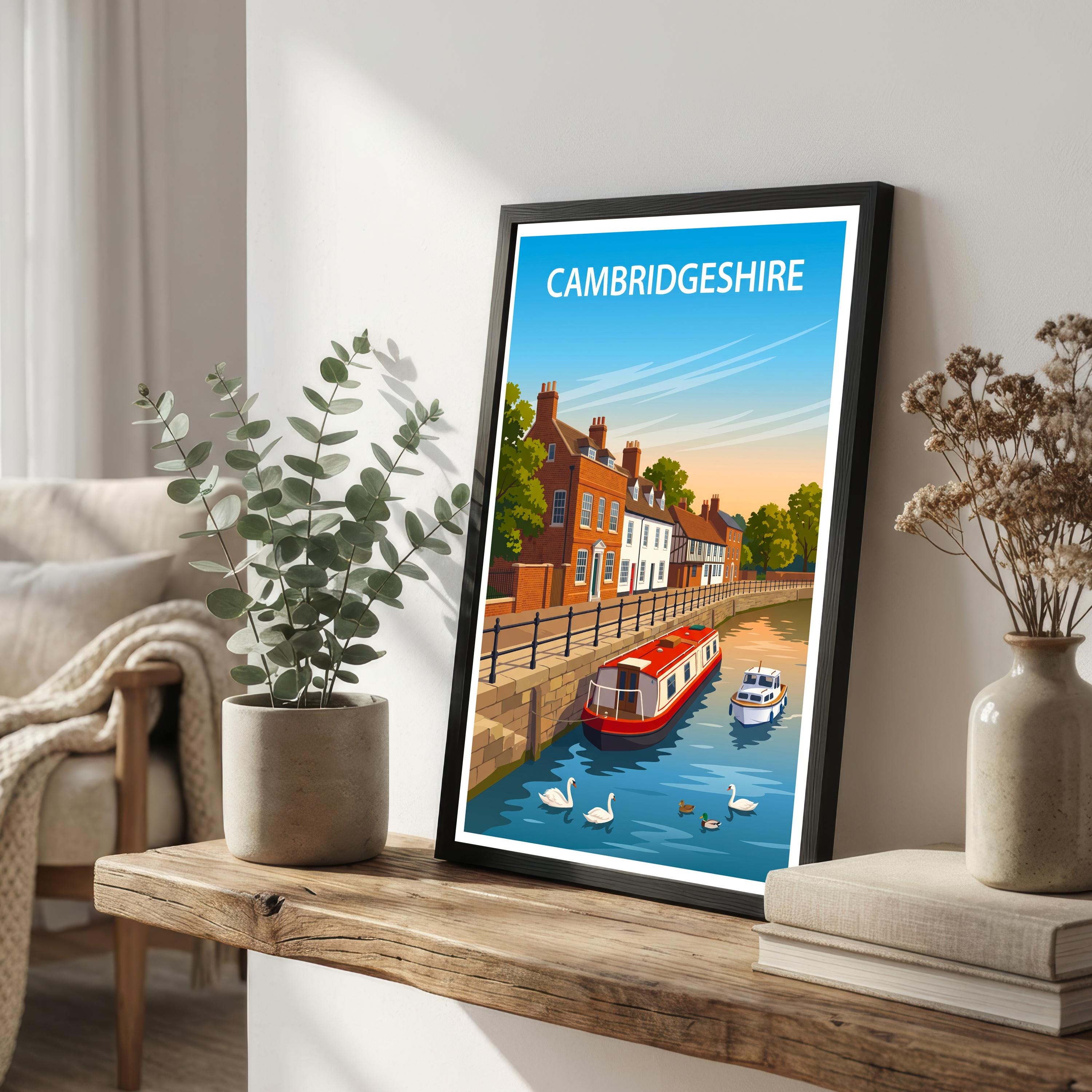 Cambridgeshire England Travel Print English Countryside Wall Decor Historic County Travel Poster UK Gift Home Décor