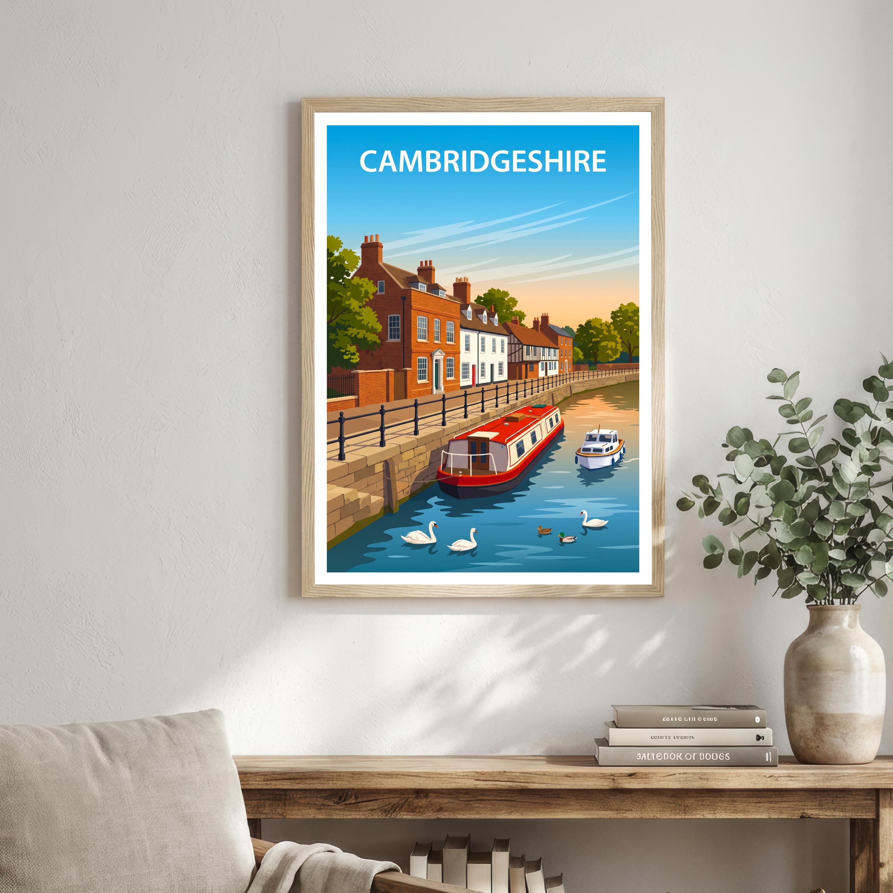 Cambridgeshire England Travel Print English Countryside Wall Decor Historic County Travel Poster UK Gift Home Décor