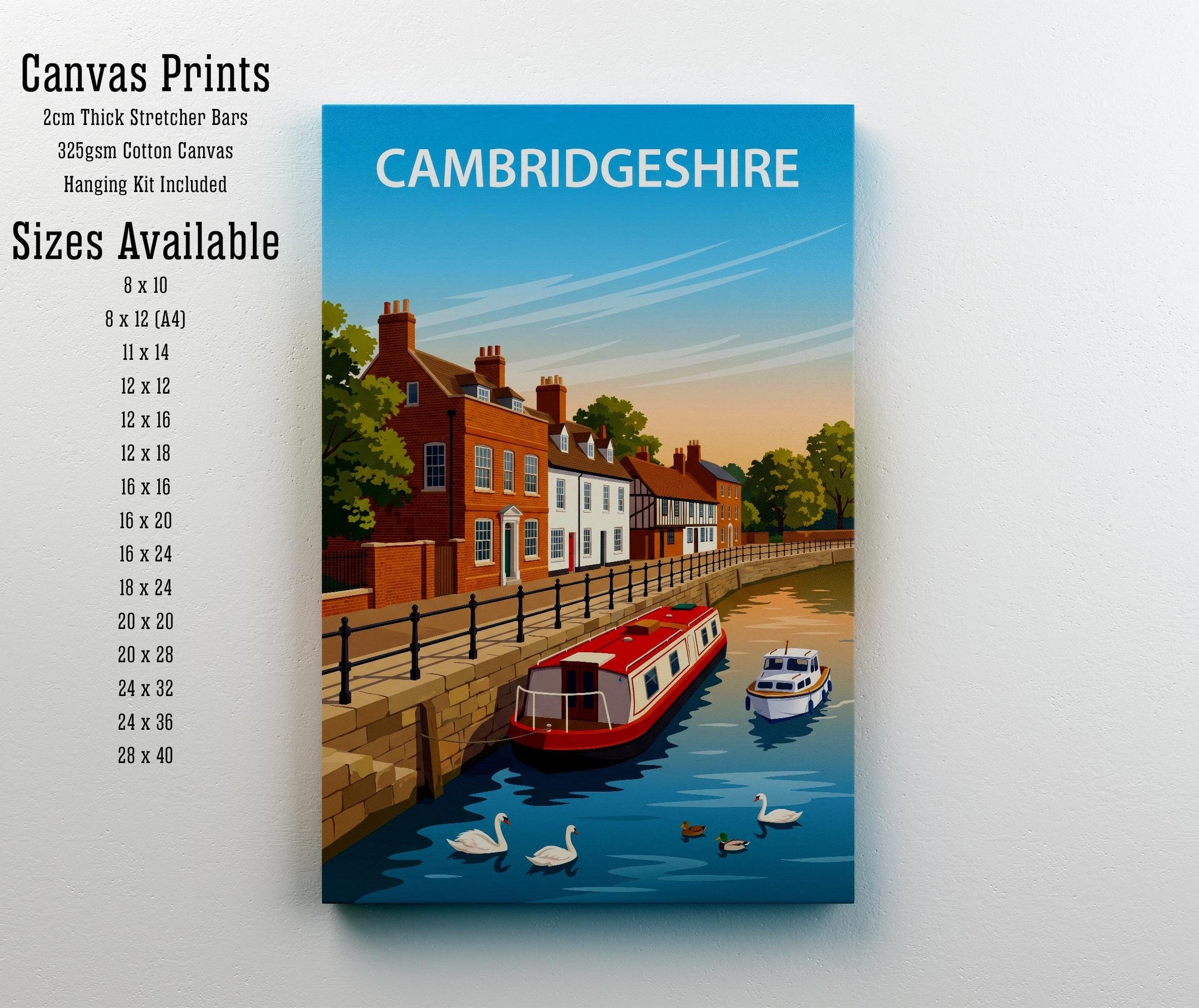 Cambridgeshire England Travel Print English Countryside Wall Decor Historic County Travel Poster UK Gift Home Décor