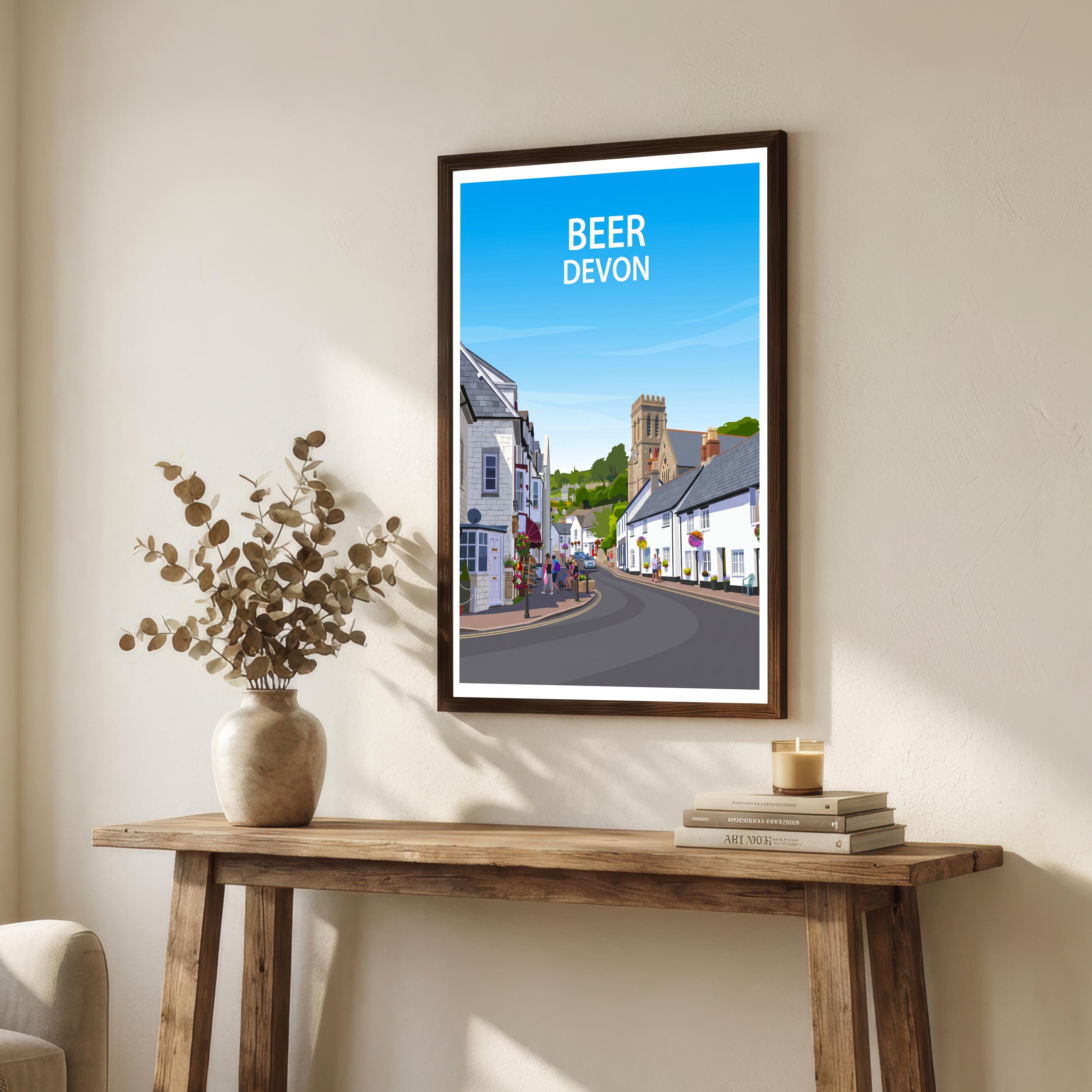Beer Devon Travel Print Seaside Village Wall Decor Jurassic Coast Travel Poster UK Gift Home Décor