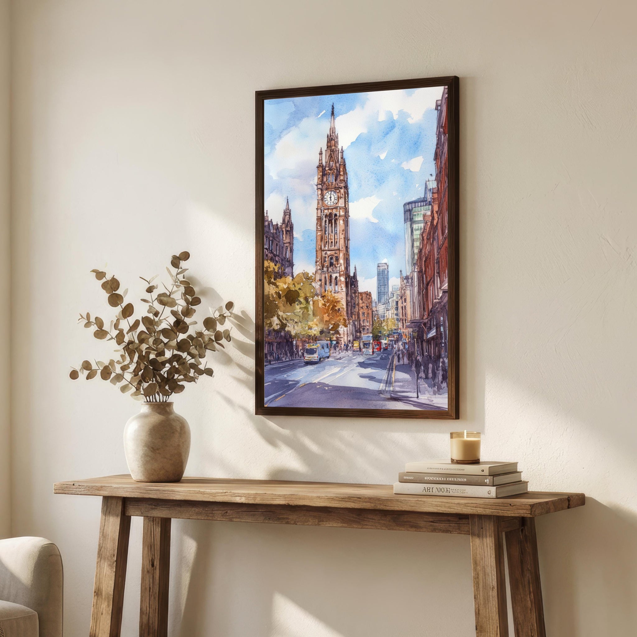 Manchester England Watercolor Art Print Northern City Wall Decor Industrial Heritage Travel Poster UK Gift Home Décor
