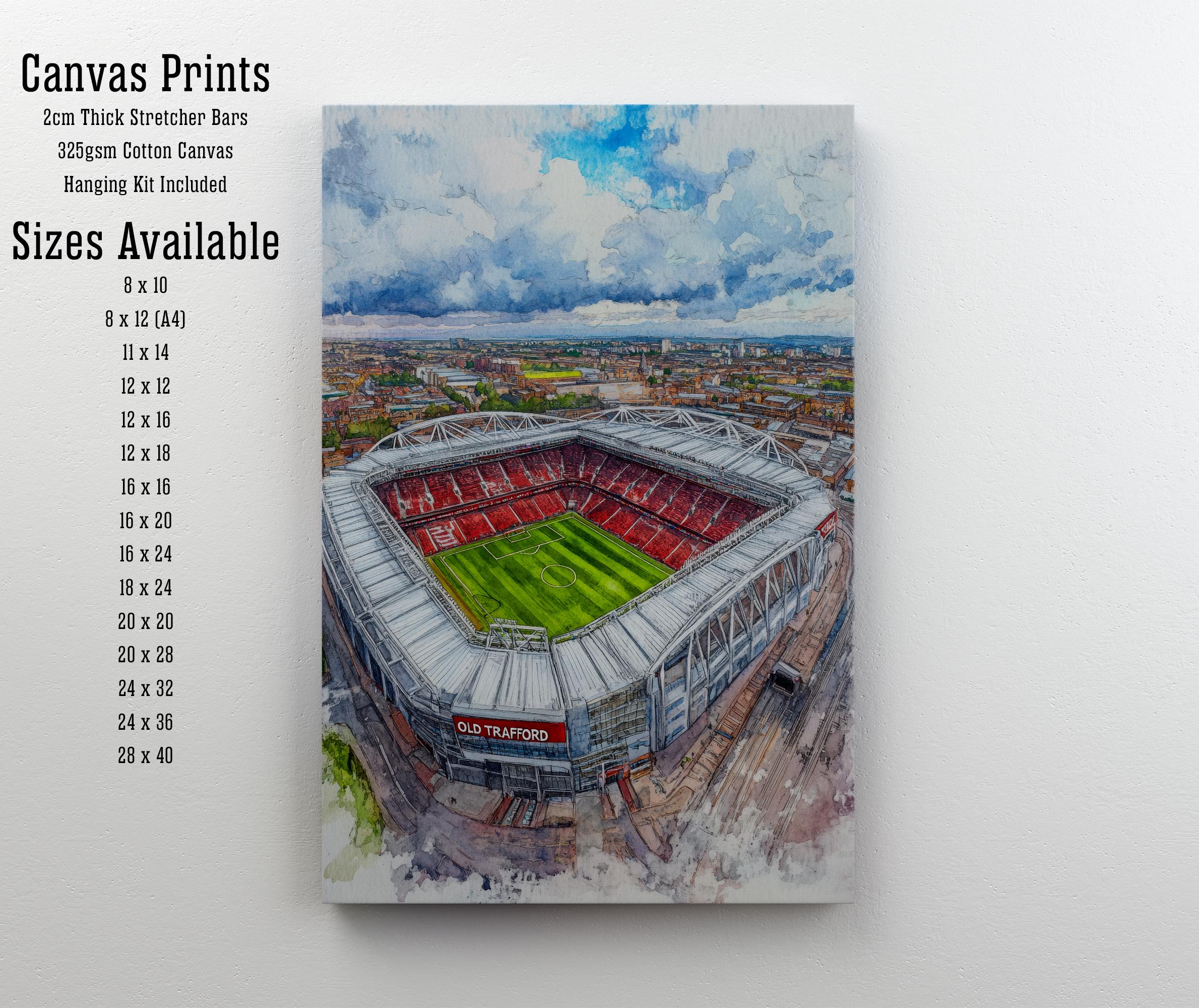 Old Trafford Manchester England Watercolor Art Print Football Stadium Wall Decor UK Landmark Travel Poster Sports Gift Home Décor