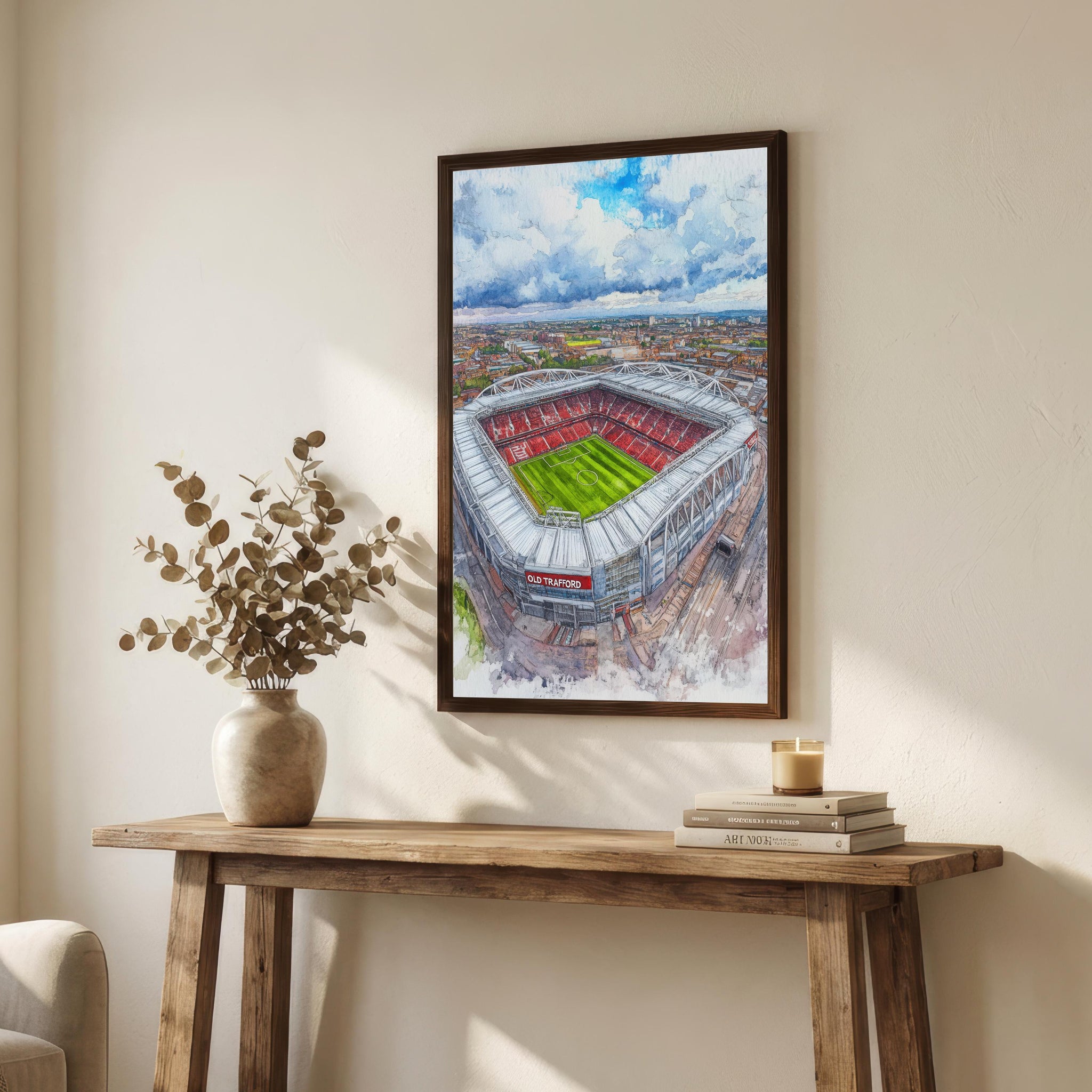 Old Trafford Manchester England Watercolor Art Print Football Stadium Wall Decor UK Landmark Travel Poster Sports Gift Home Décor