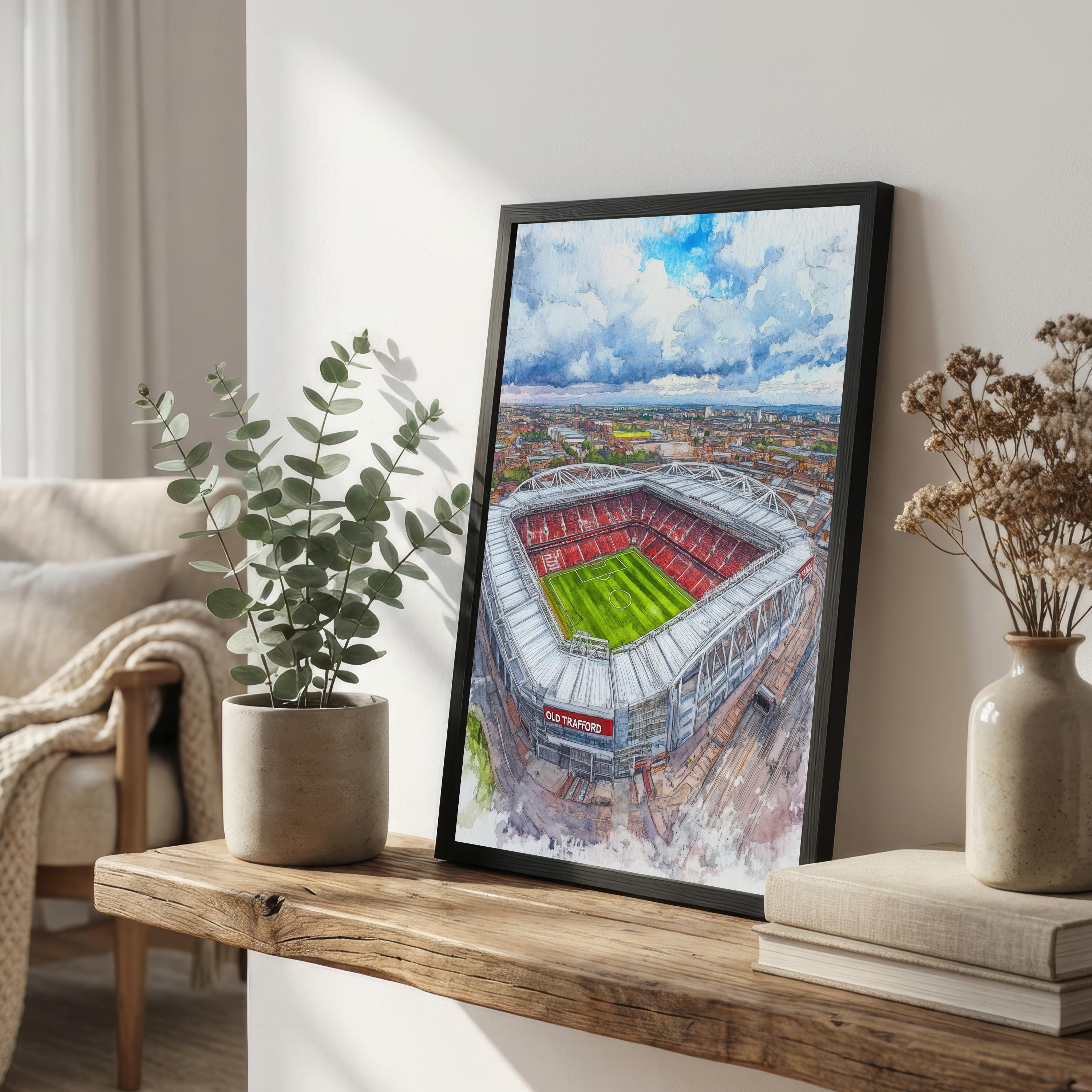 Old Trafford Manchester England Watercolor Art Print Football Stadium Wall Decor UK Landmark Travel Poster Sports Gift Home Décor