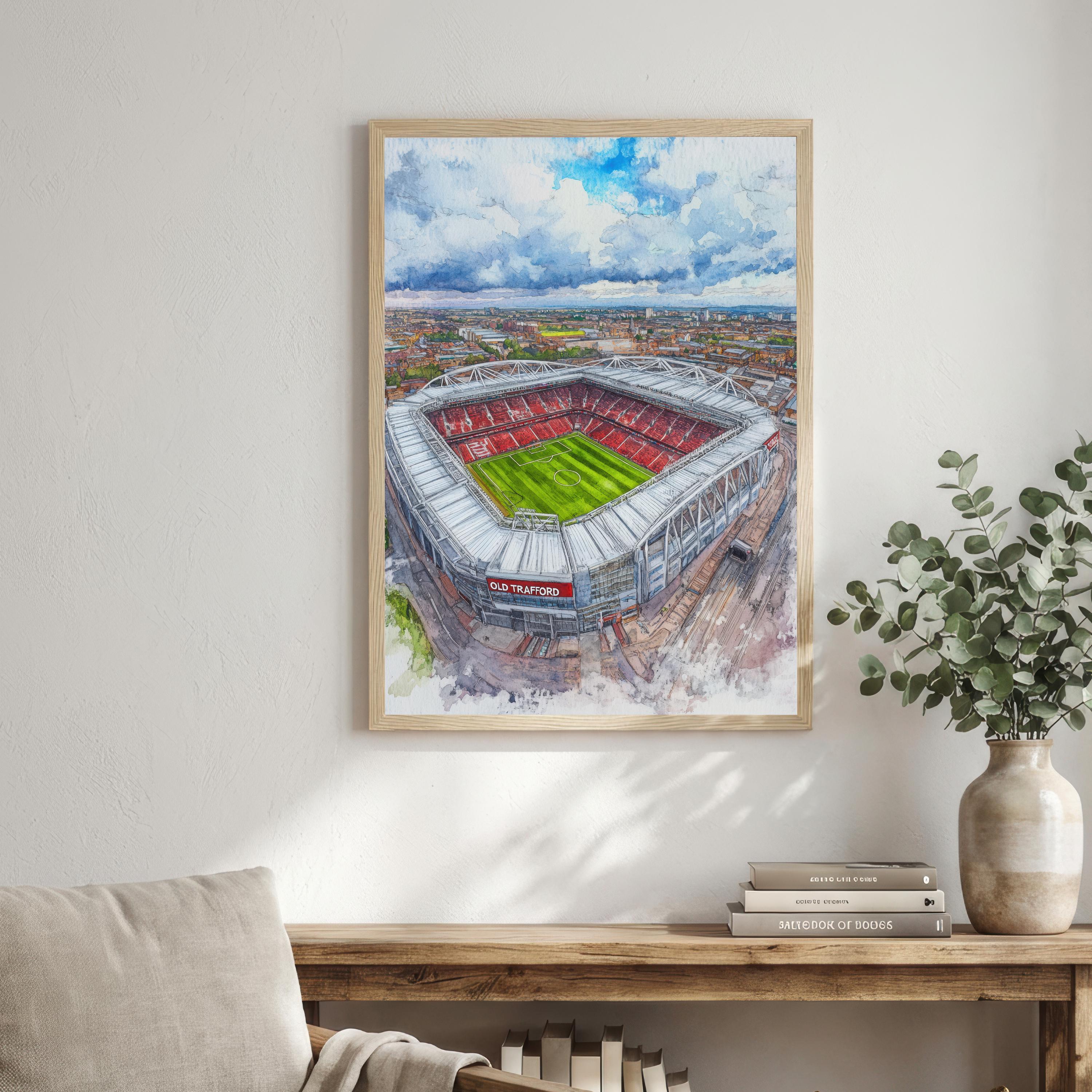 Old Trafford Manchester England Watercolor Art Print Football Stadium Wall Decor UK Landmark Travel Poster Sports Gift Home Décor