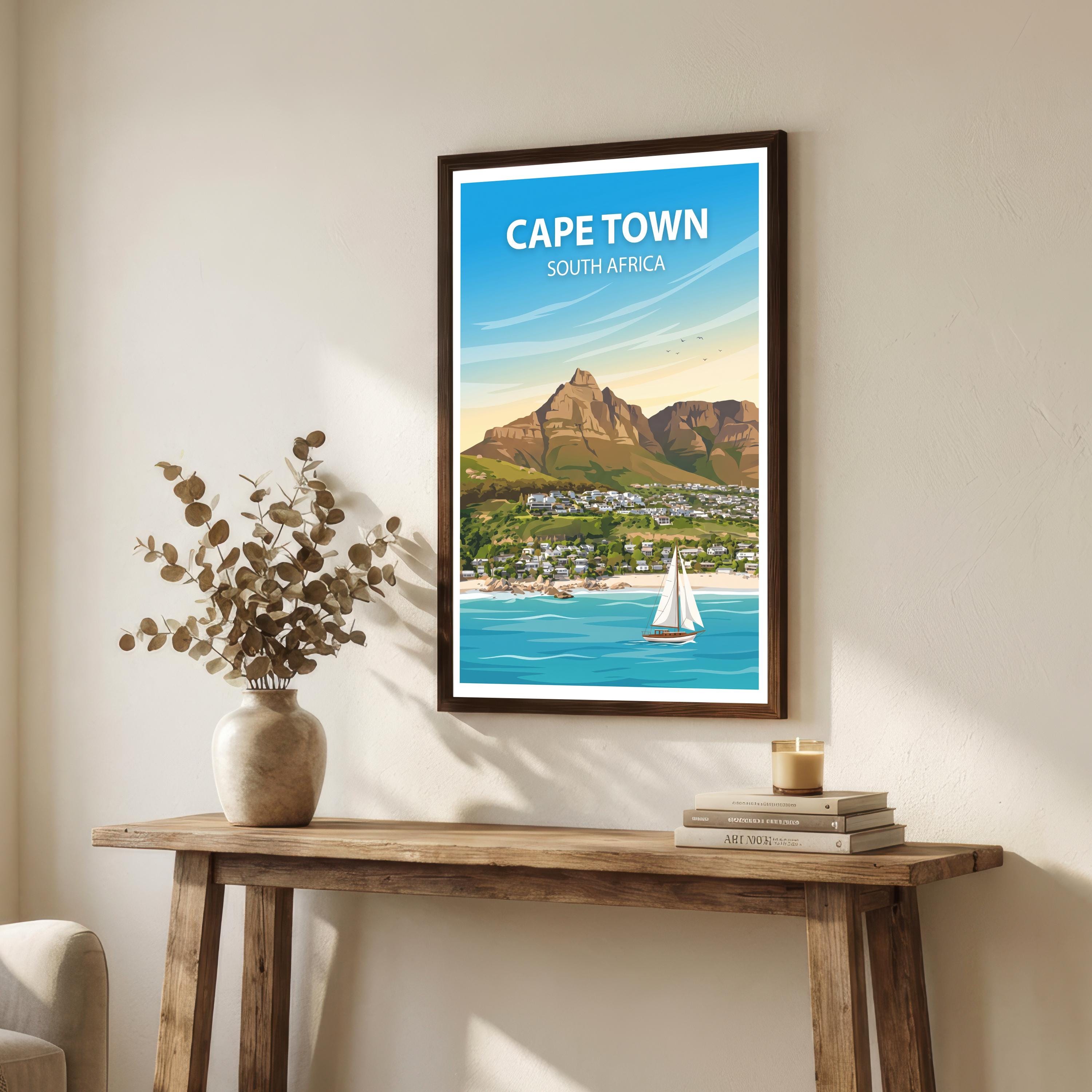 Cape Town South Africa Art Print Coastal City Wall Decor Table Mountain Travel Poster African Gift Home Décor