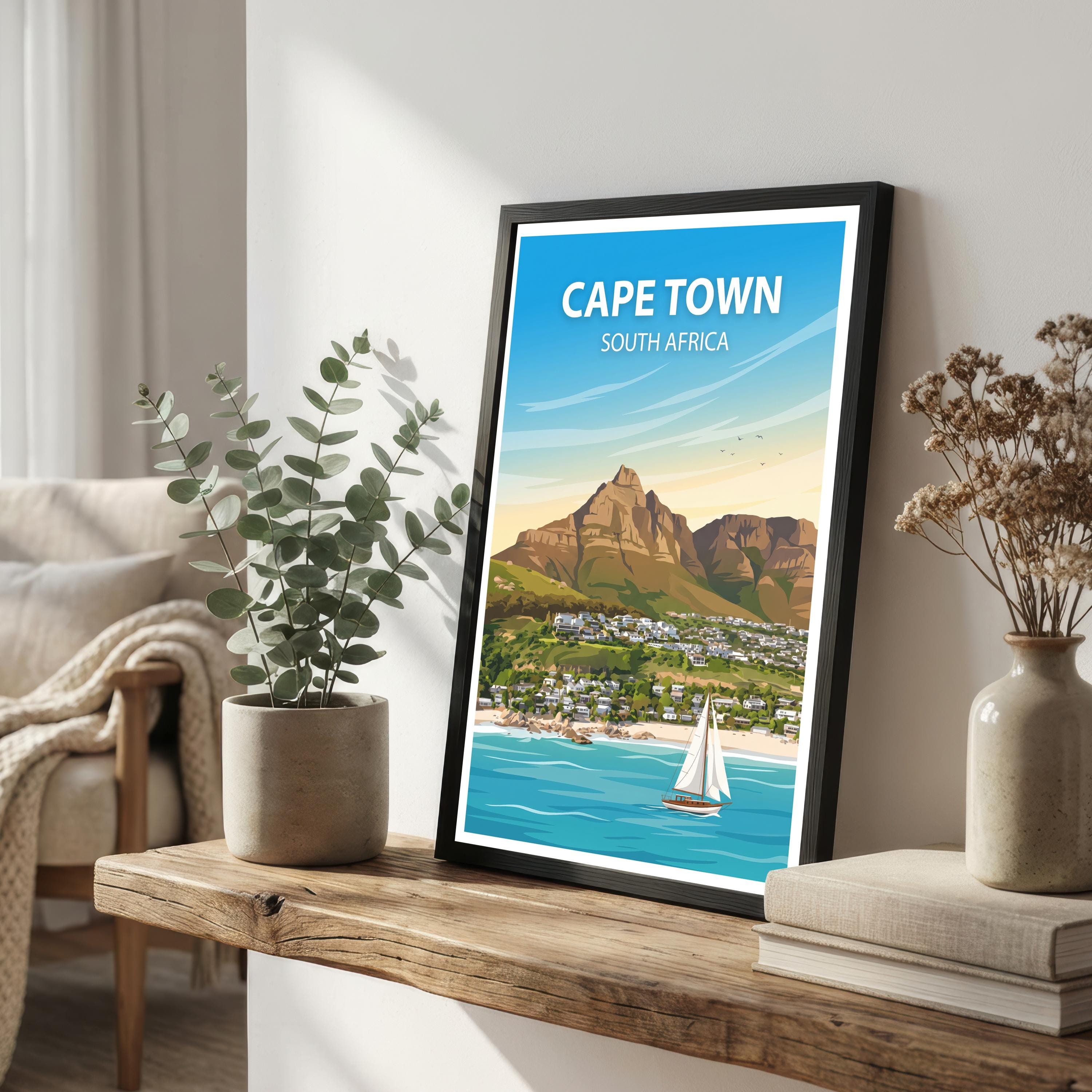 Cape Town South Africa Art Print Coastal City Wall Decor Table Mountain Travel Poster African Gift Home Décor