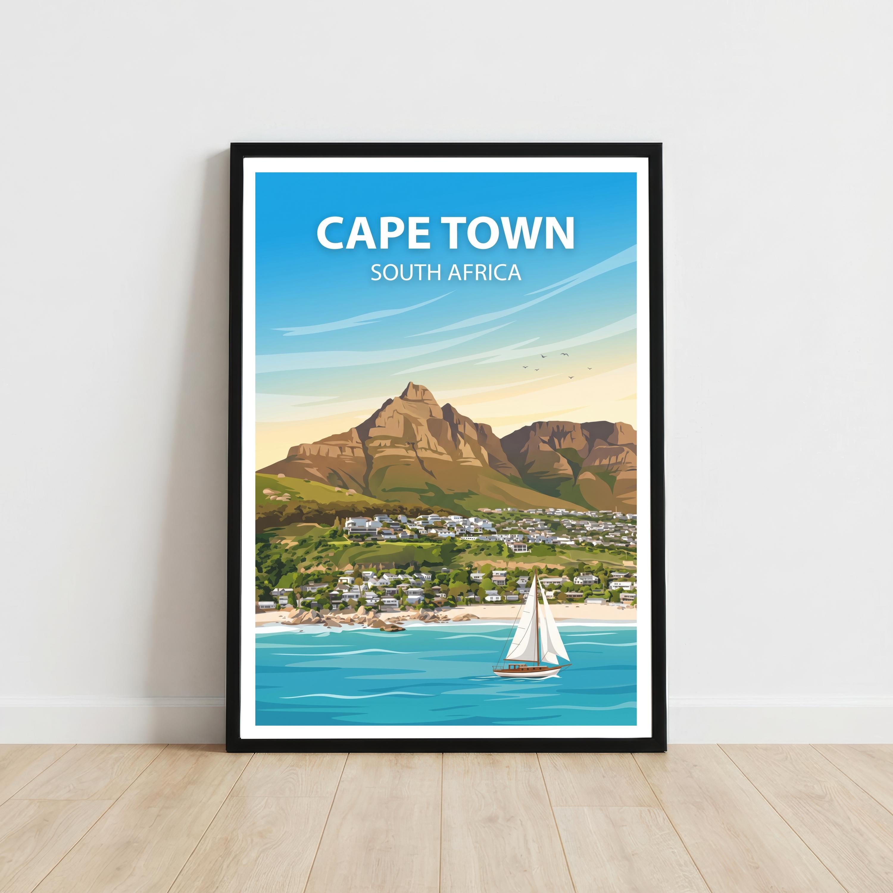 Cape Town South Africa Art Print Coastal City Wall Decor Table Mountain Travel Poster African Gift Home Décor