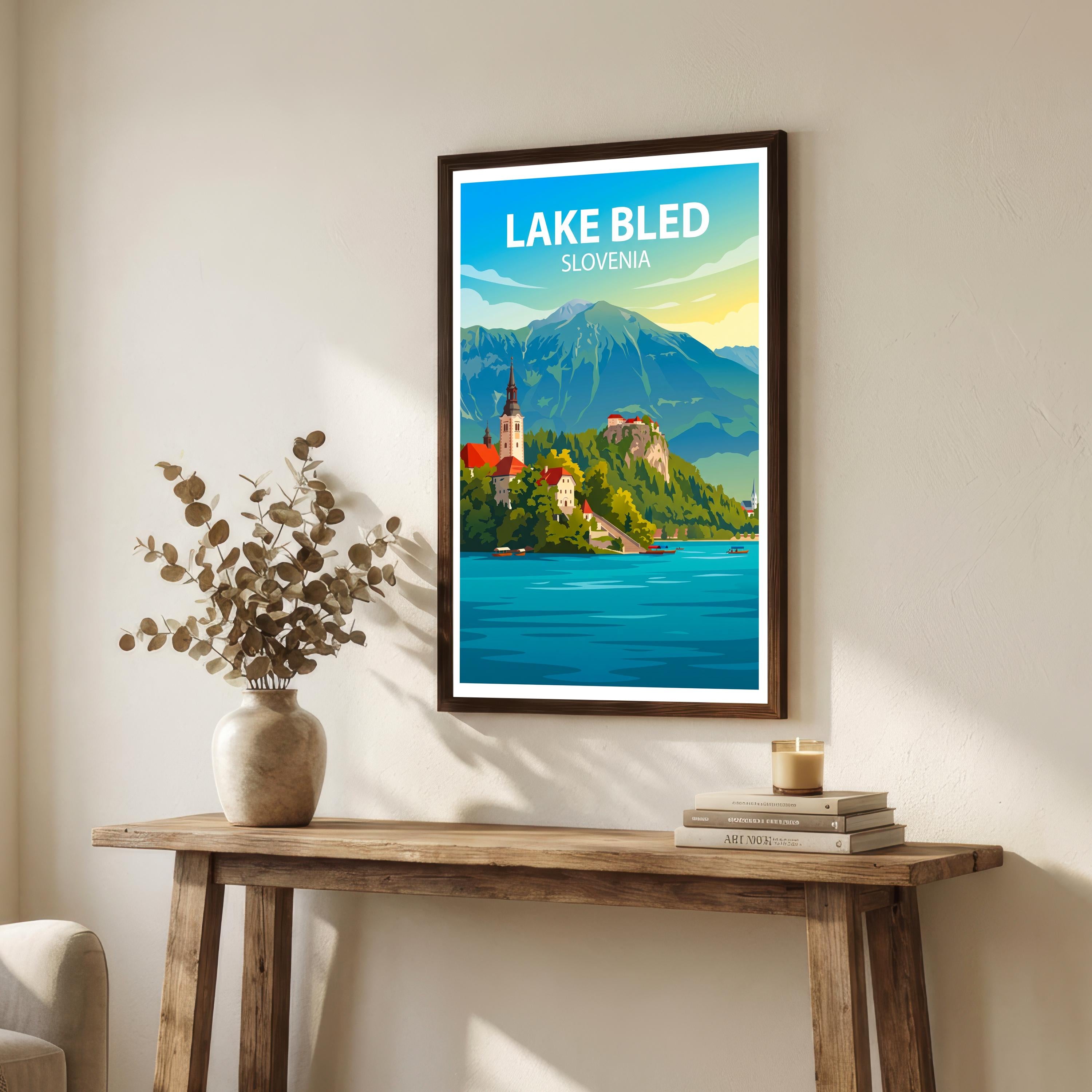 Lake Bled Slovenia Art Print Alpine Lake Wall Decor Scenic Landscape Travel Poster European Gift Home Décor