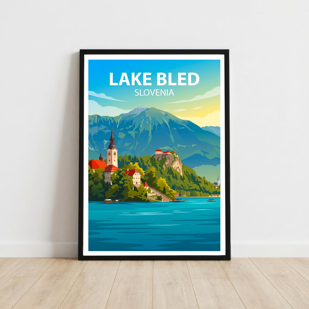 Lake Bled Slovenia Art Print Alpine Lake Wall Decor Scenic Landscape Travel Poster European Gift Home Décor