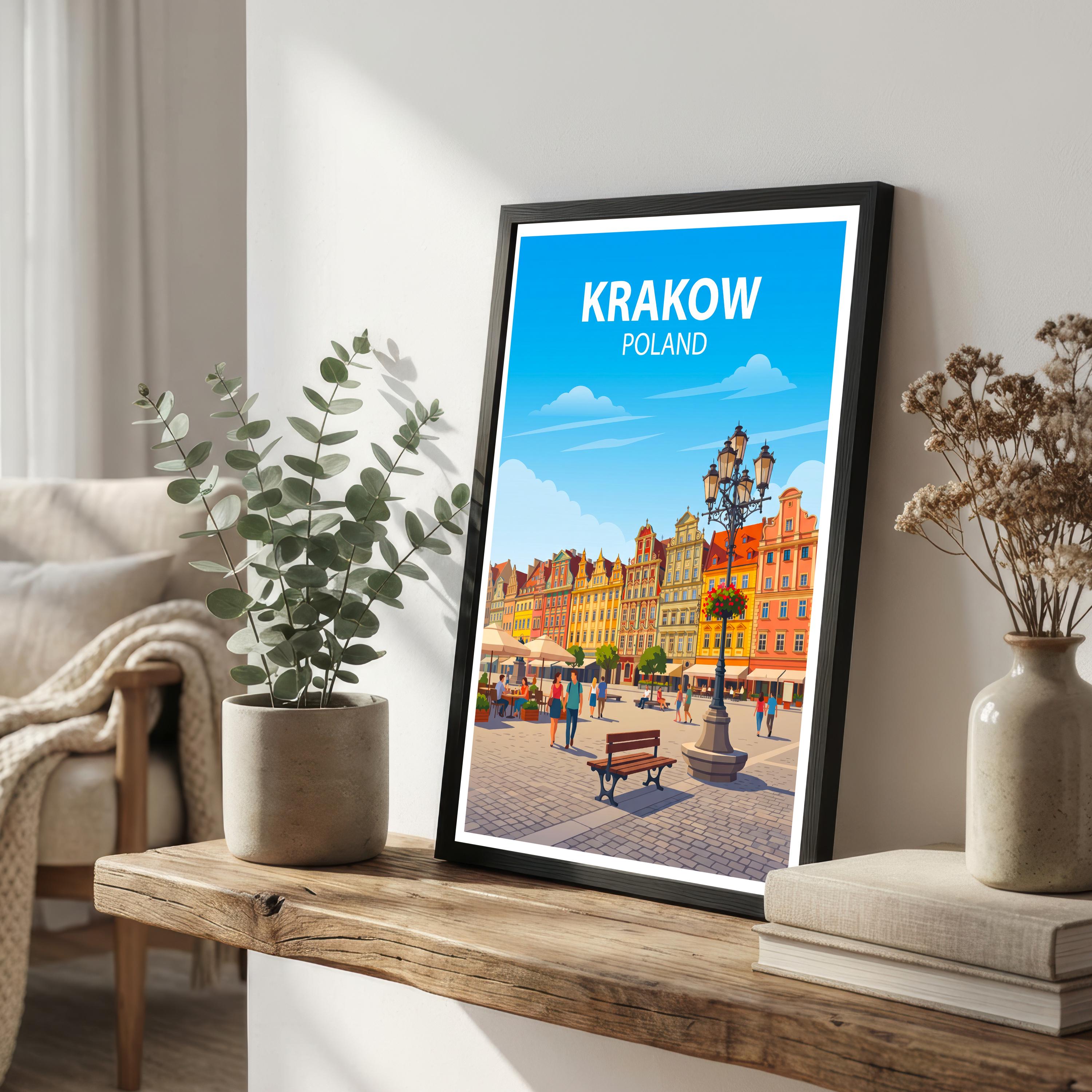 Krakow Poland Travel Print Historic City Wall Decor European Landmark Travel Poster Polish Gift Home Décor