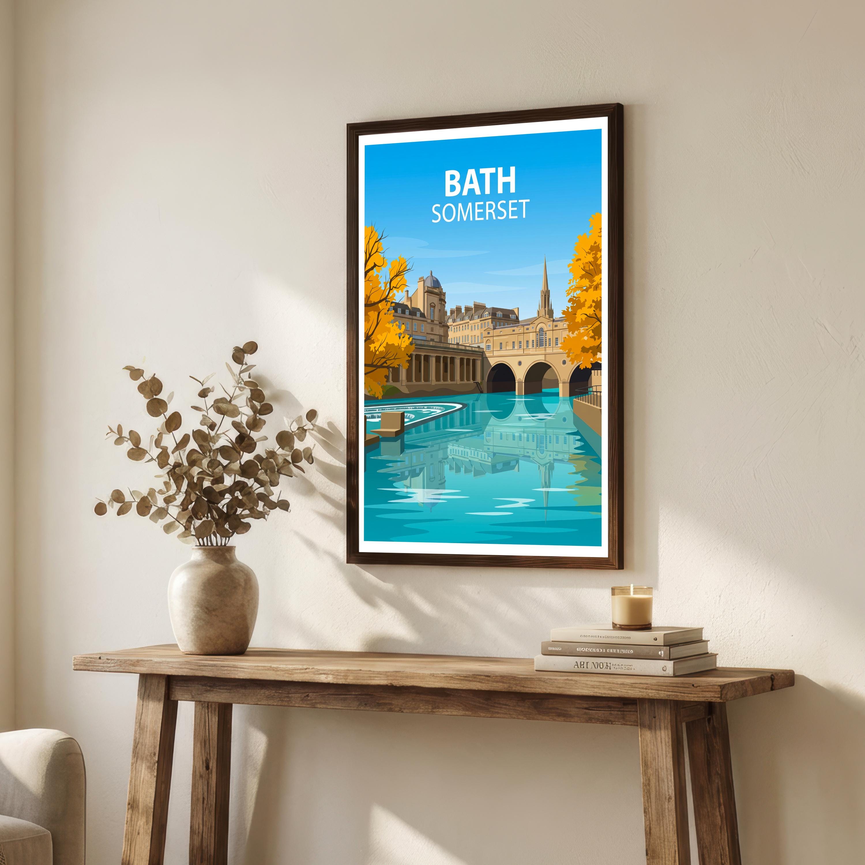 Bath Somerset Travel Print Georgian City Wall Decor Roman Baths Travel Poster UK Gift Home Décor