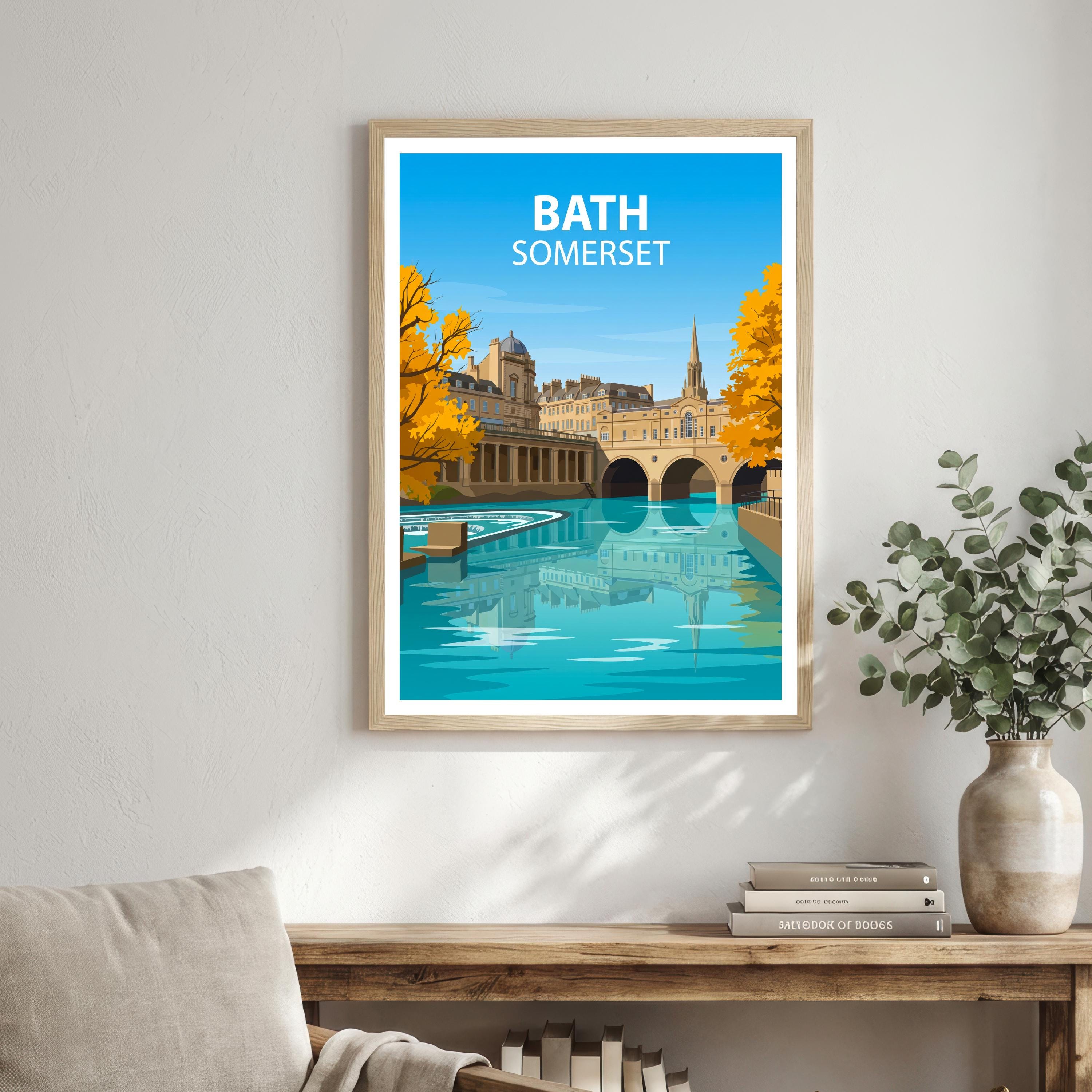 Bath Somerset Travel Print Georgian City Wall Decor Roman Baths Travel Poster UK Gift Home Décor