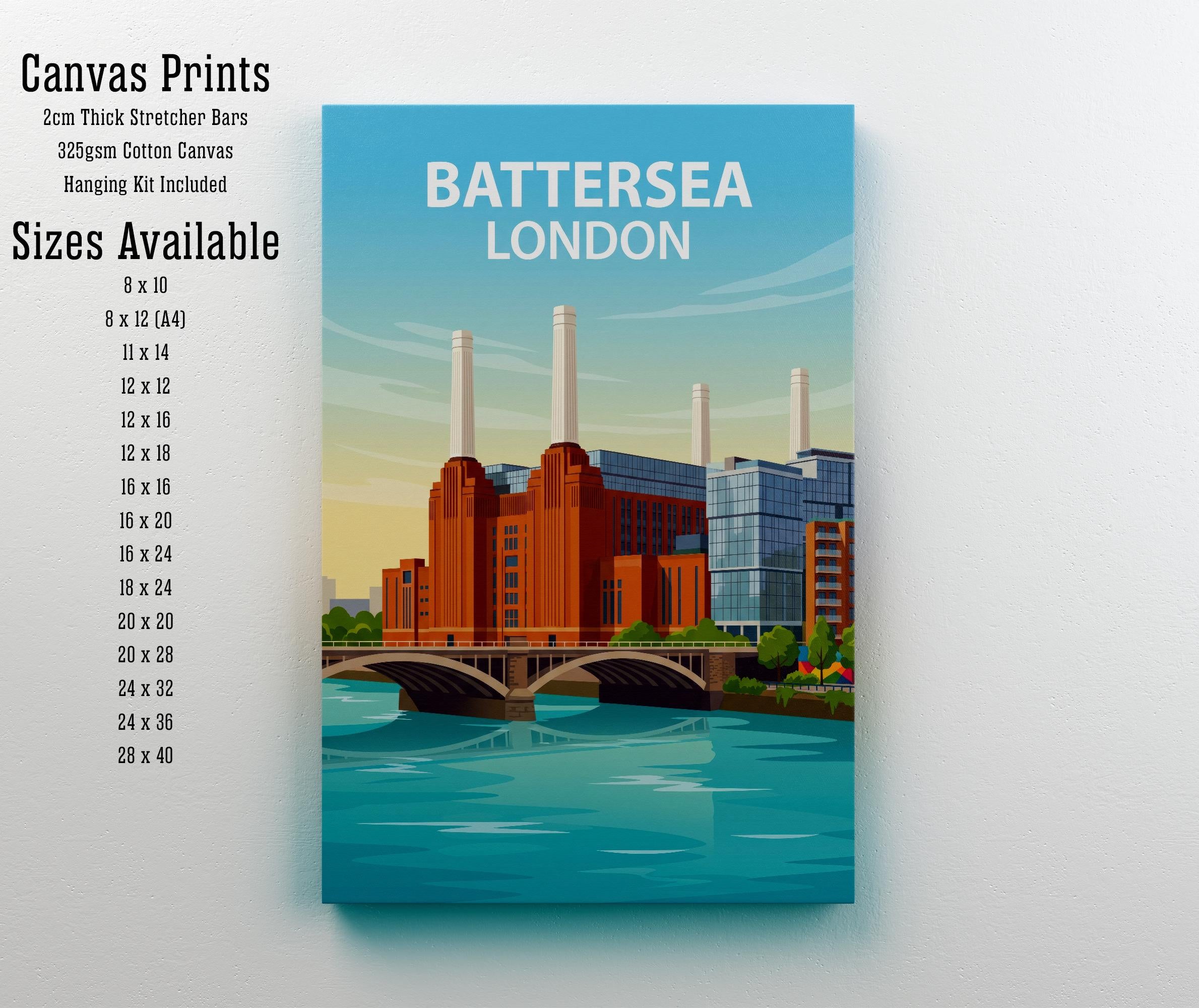 Battersea London Travel Print Riverside District Wall Decor Thames Landmark Travel Poster UK Gift Home Décor