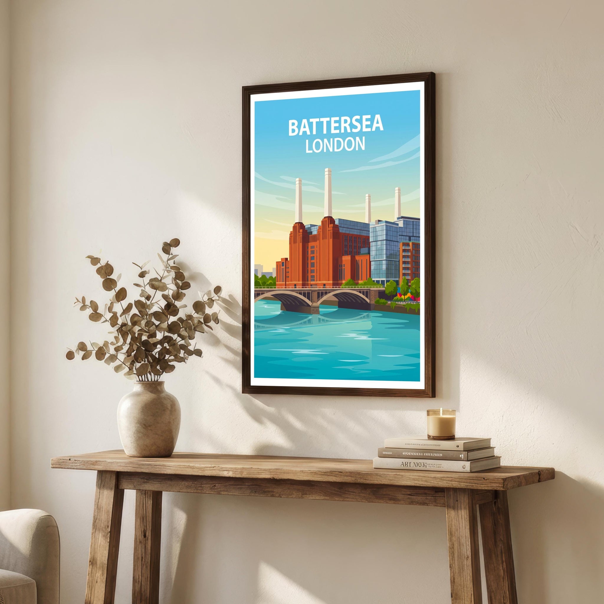Battersea London Travel Print Riverside District Wall Decor Thames Landmark Travel Poster UK Gift Home Décor