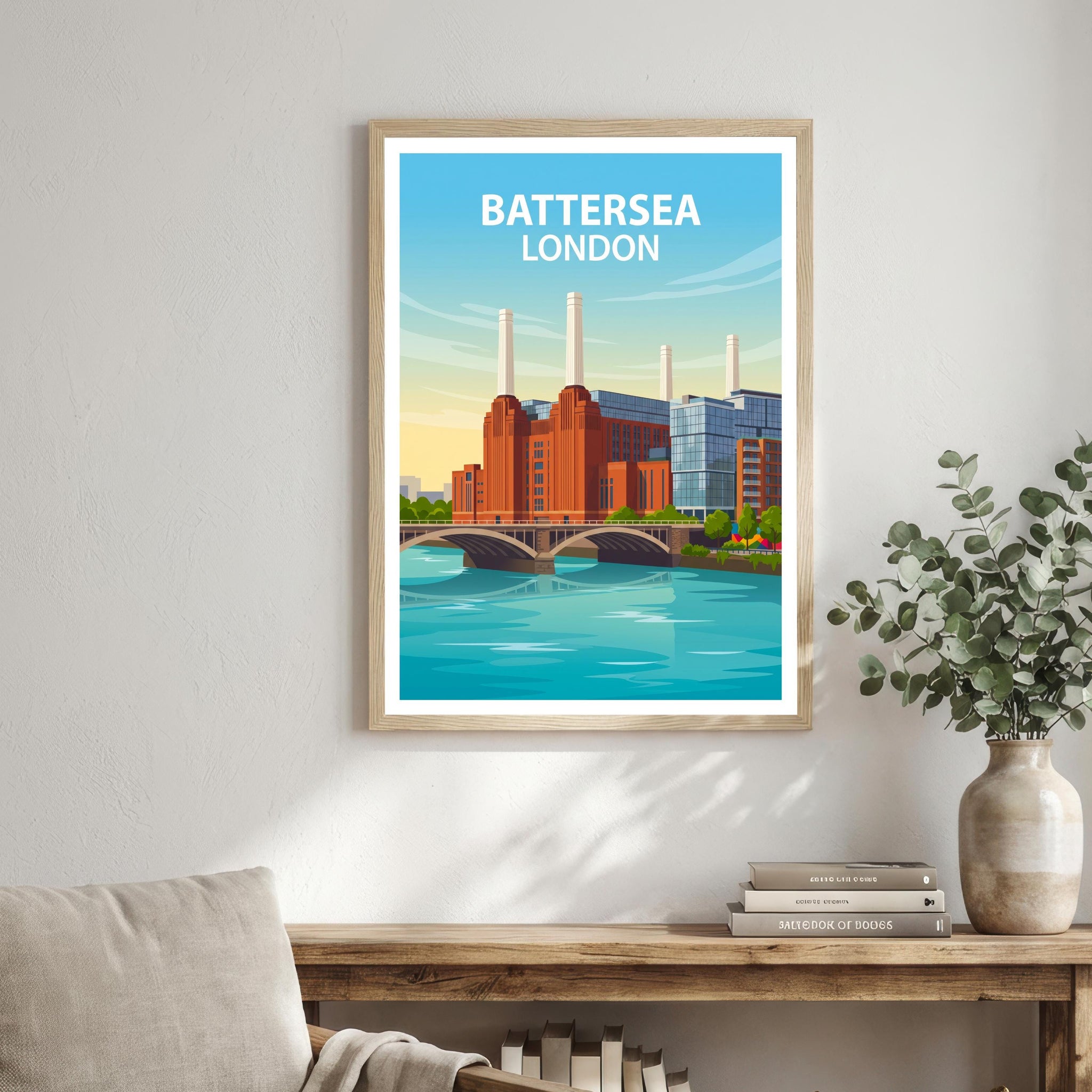 Battersea London Travel Print Riverside District Wall Decor Thames Landmark Travel Poster UK Gift Home Décor