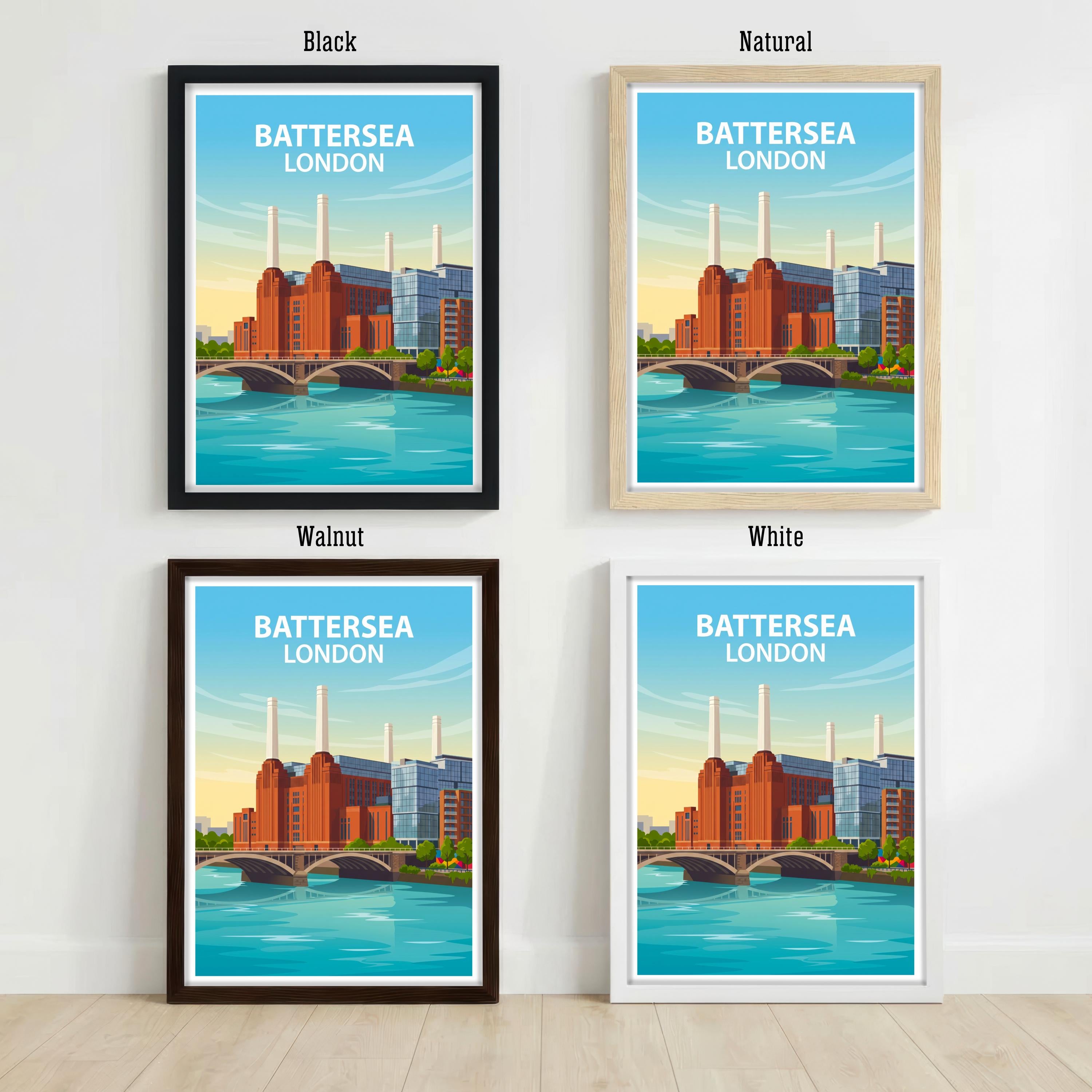 Battersea London Travel Print Riverside District Wall Decor Thames Landmark Travel Poster UK Gift Home Décor