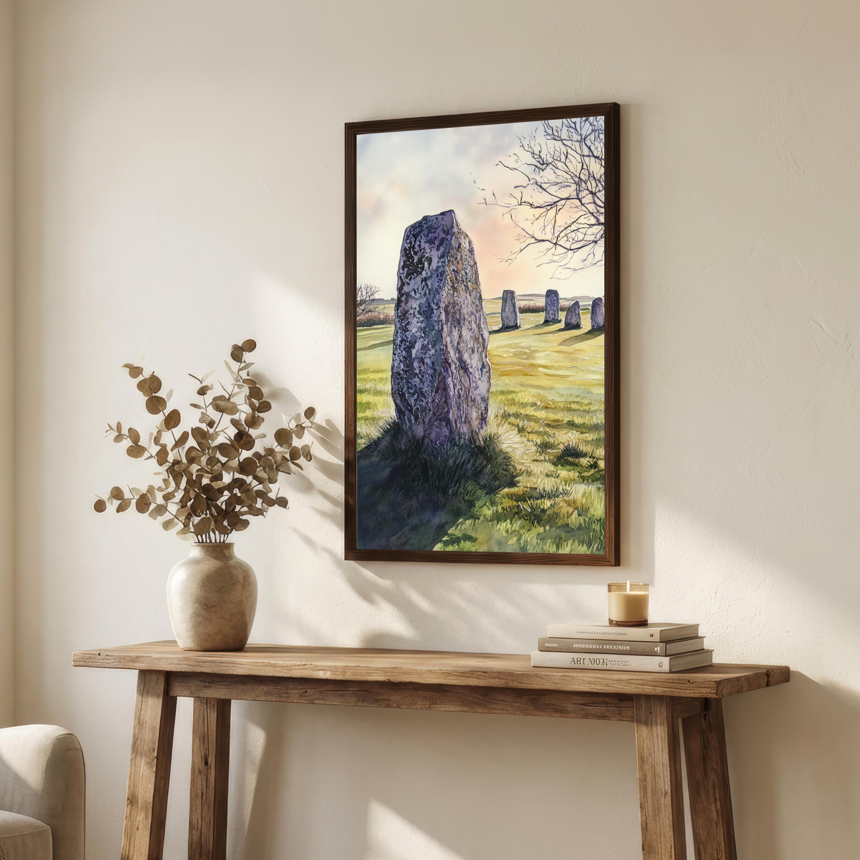 Avebury Wiltshire Travel Print Stone Circle Wall Decor English Countryside Travel Poster UK Gift Home Décor