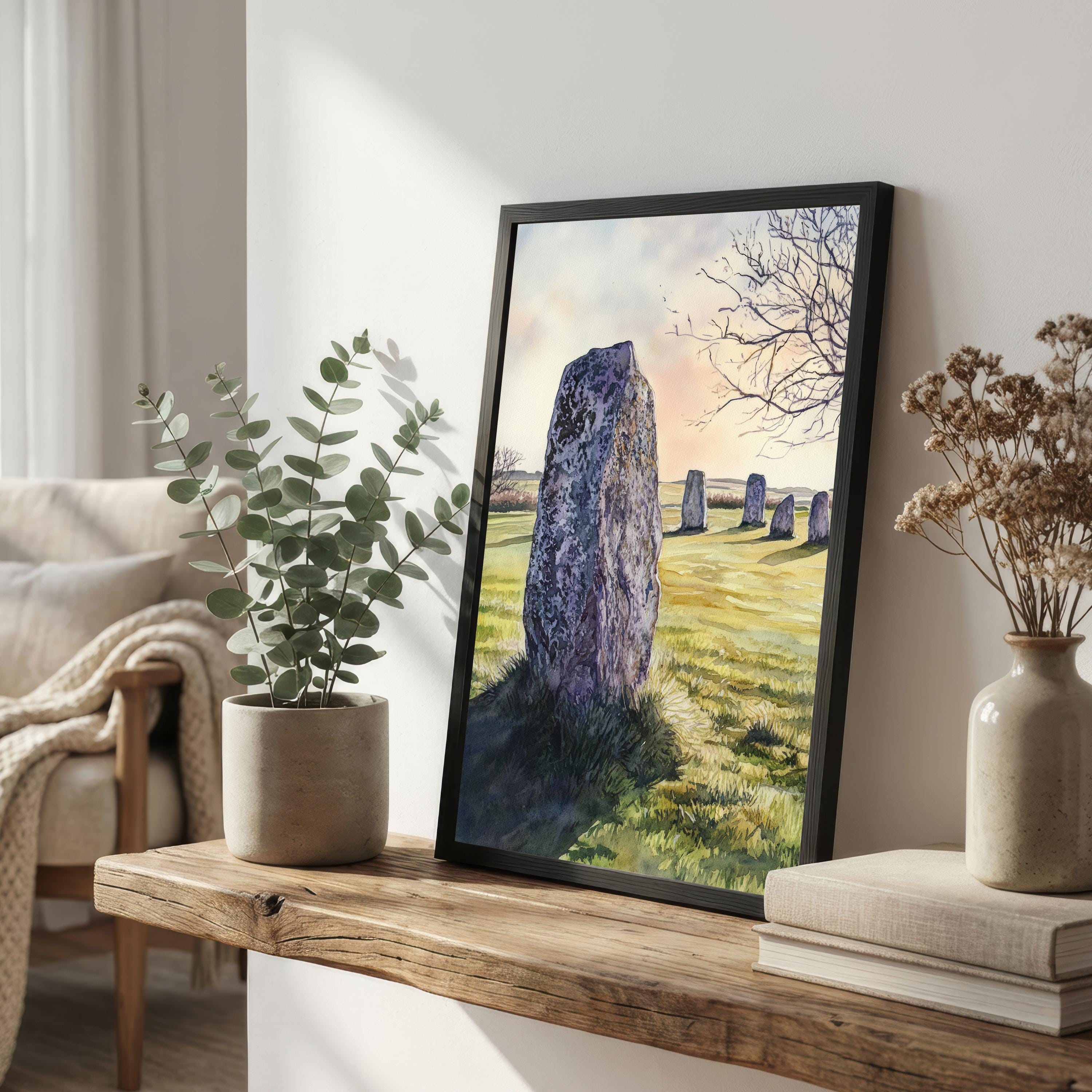 Avebury Wiltshire Travel Print Stone Circle Wall Decor English Countryside Travel Poster UK Gift Home Décor