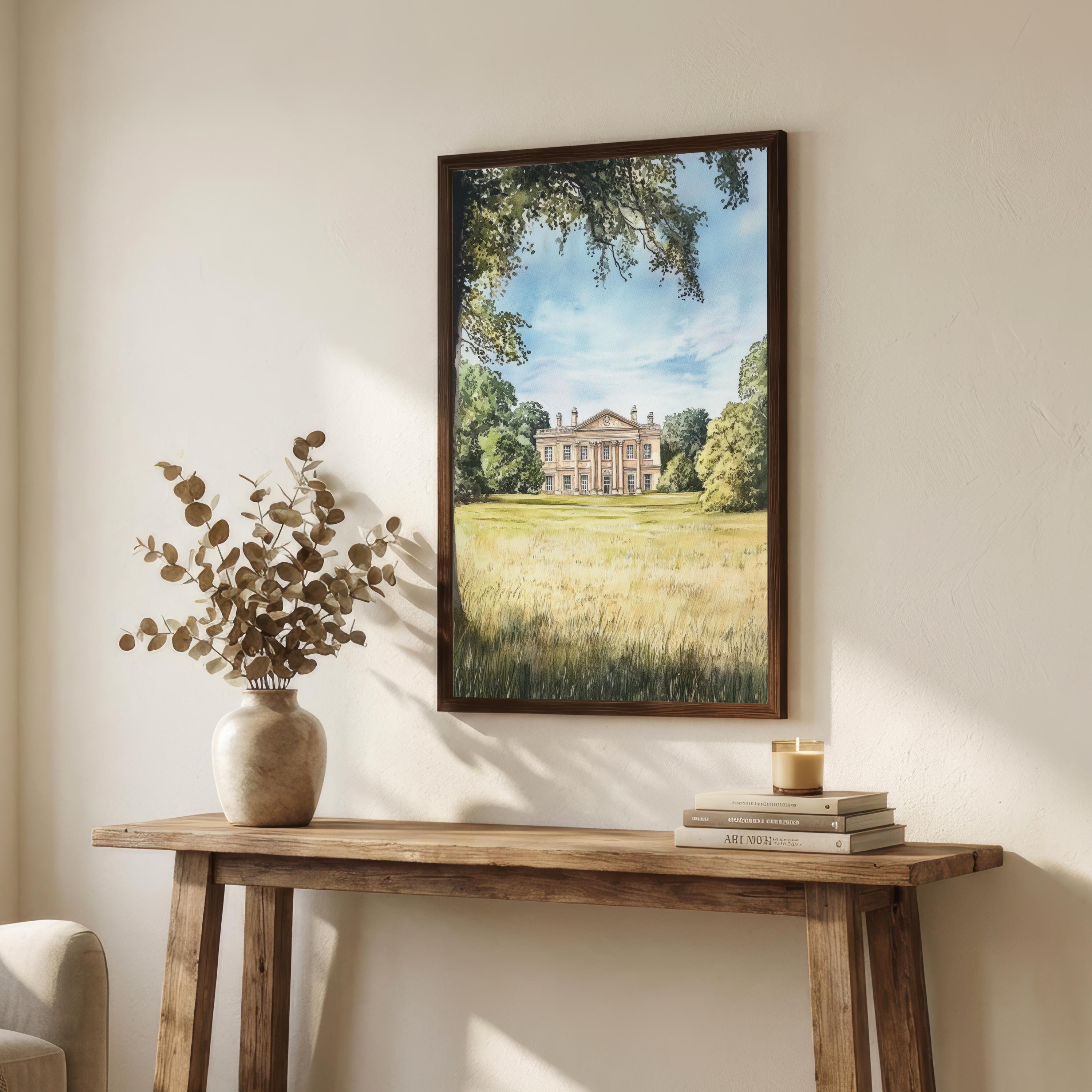 Basildon Park Berkshire Watercolour Travel Print Historic House Wall Decor English Countryside Travel Poster UK Gift Home Décor