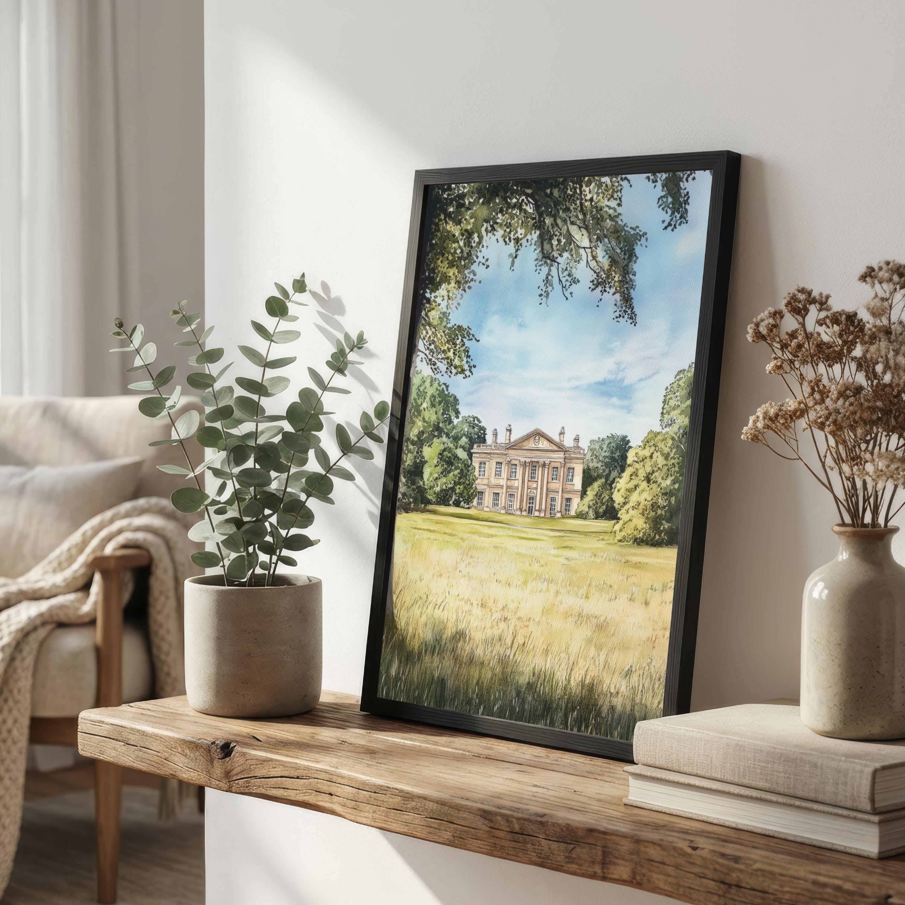 Basildon Park Berkshire Watercolour Travel Print Historic House Wall Decor English Countryside Travel Poster UK Gift Home Décor