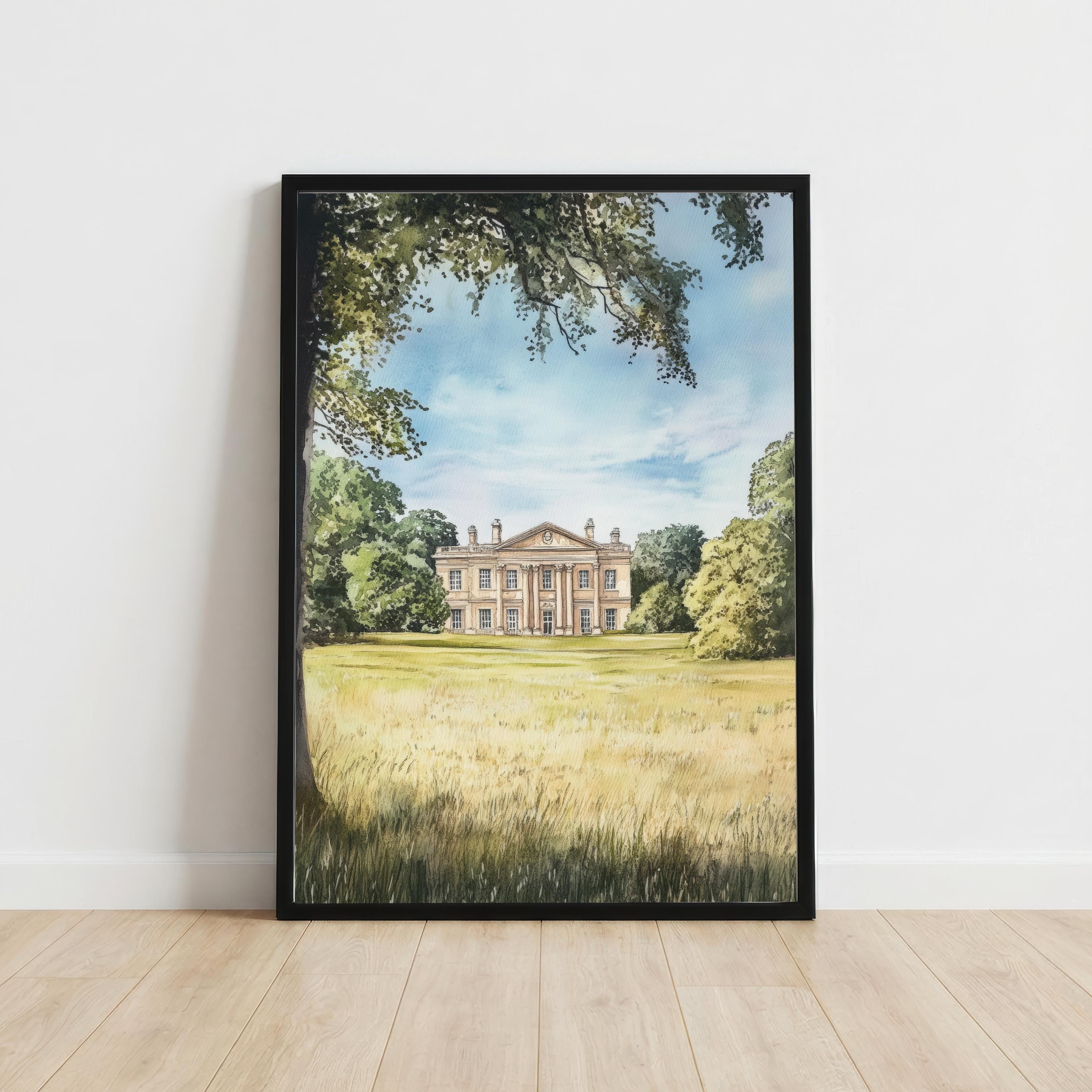 Basildon Park Berkshire Watercolour Travel Print Historic House Wall Decor English Countryside Travel Poster UK Gift Home Décor