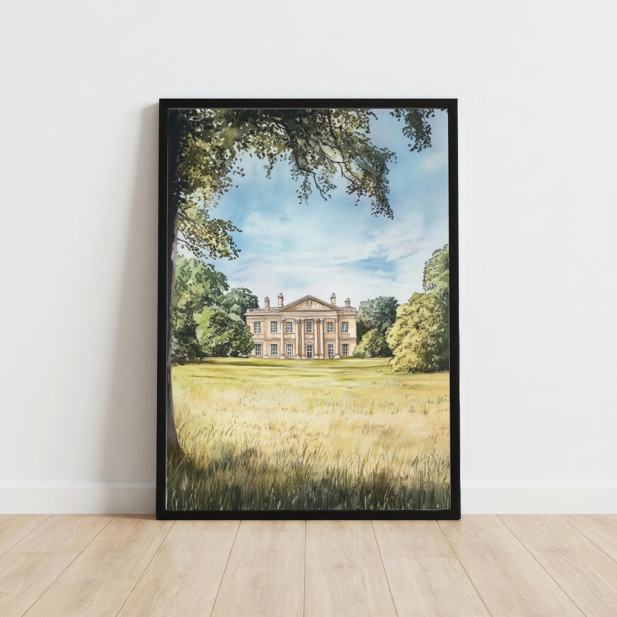 Basildon Park Berkshire Watercolour Travel Print Historic House Wall Decor English Countryside Travel Poster UK Gift Home Décor