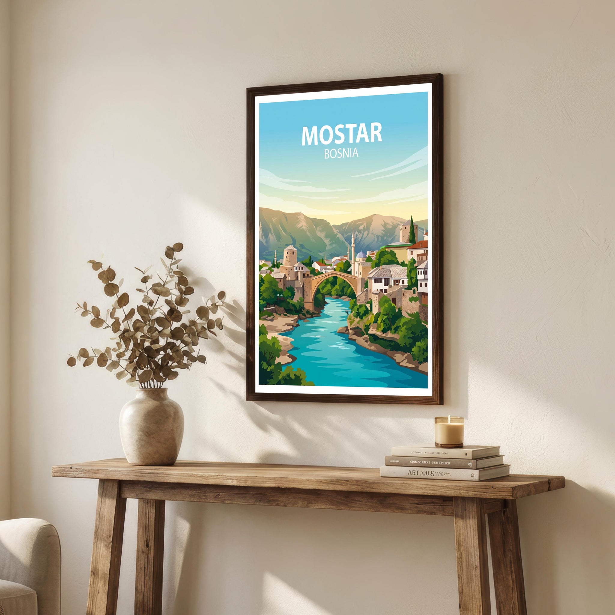 Mostar Bosnia Travel Print Historic Bridge Wall Decor Balkan Landmark Travel Poster European Gift Home Décor