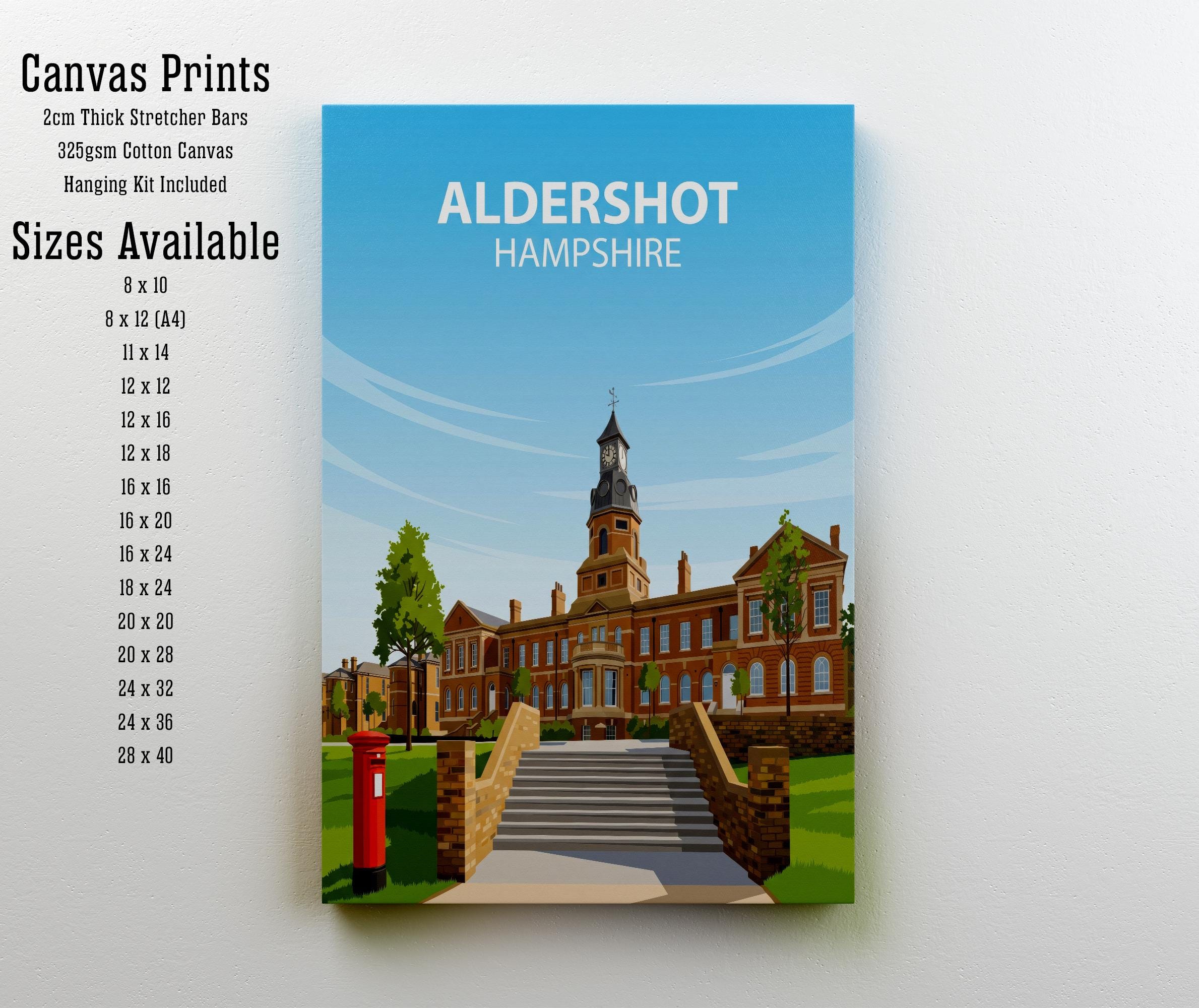 Aldershot Hampshire Travel Print Historic Town Wall Decor British Military Heritage Travel Poster UK Gift Home Décor
