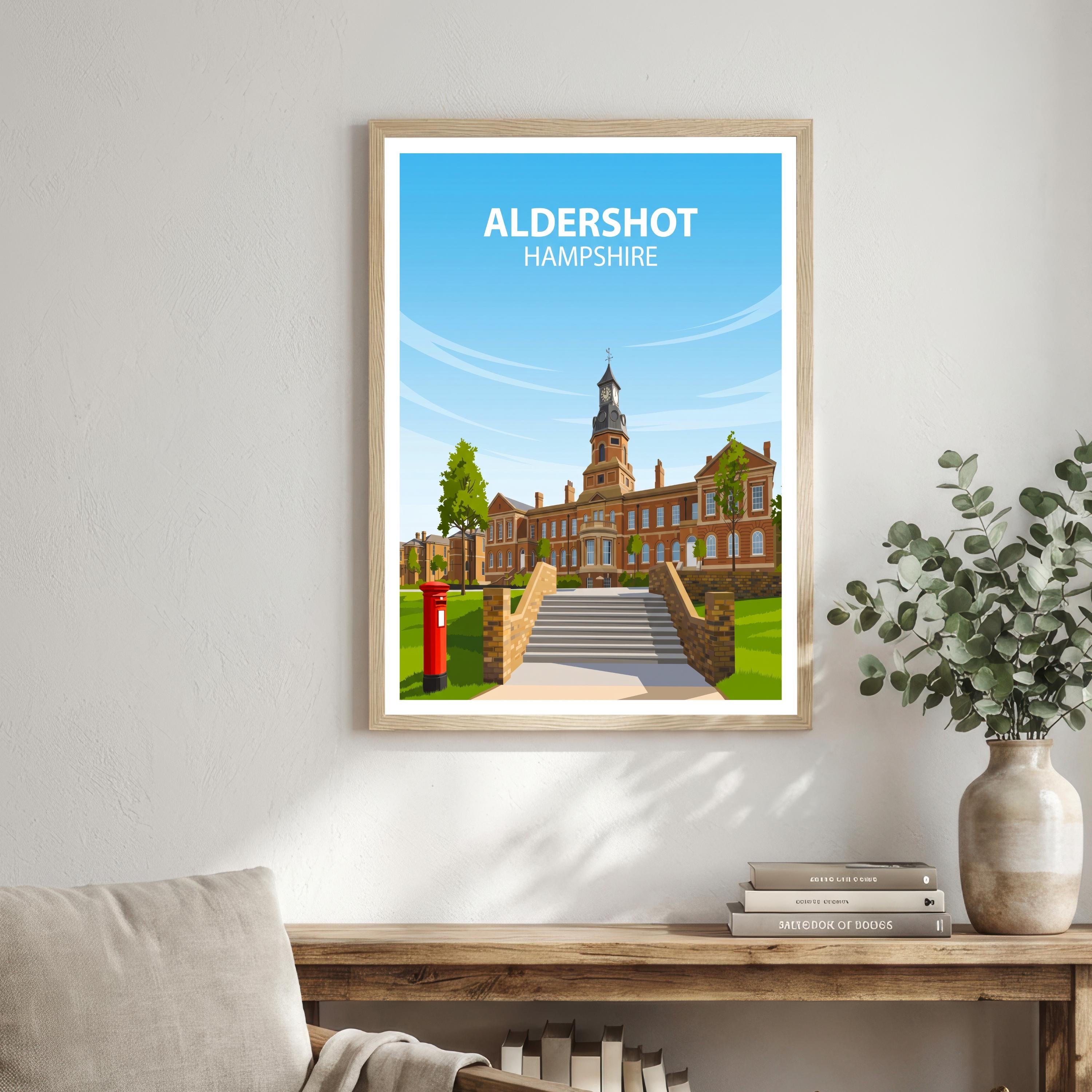 Aldershot Hampshire Travel Print Historic Town Wall Decor British Military Heritage Travel Poster UK Gift Home Décor
