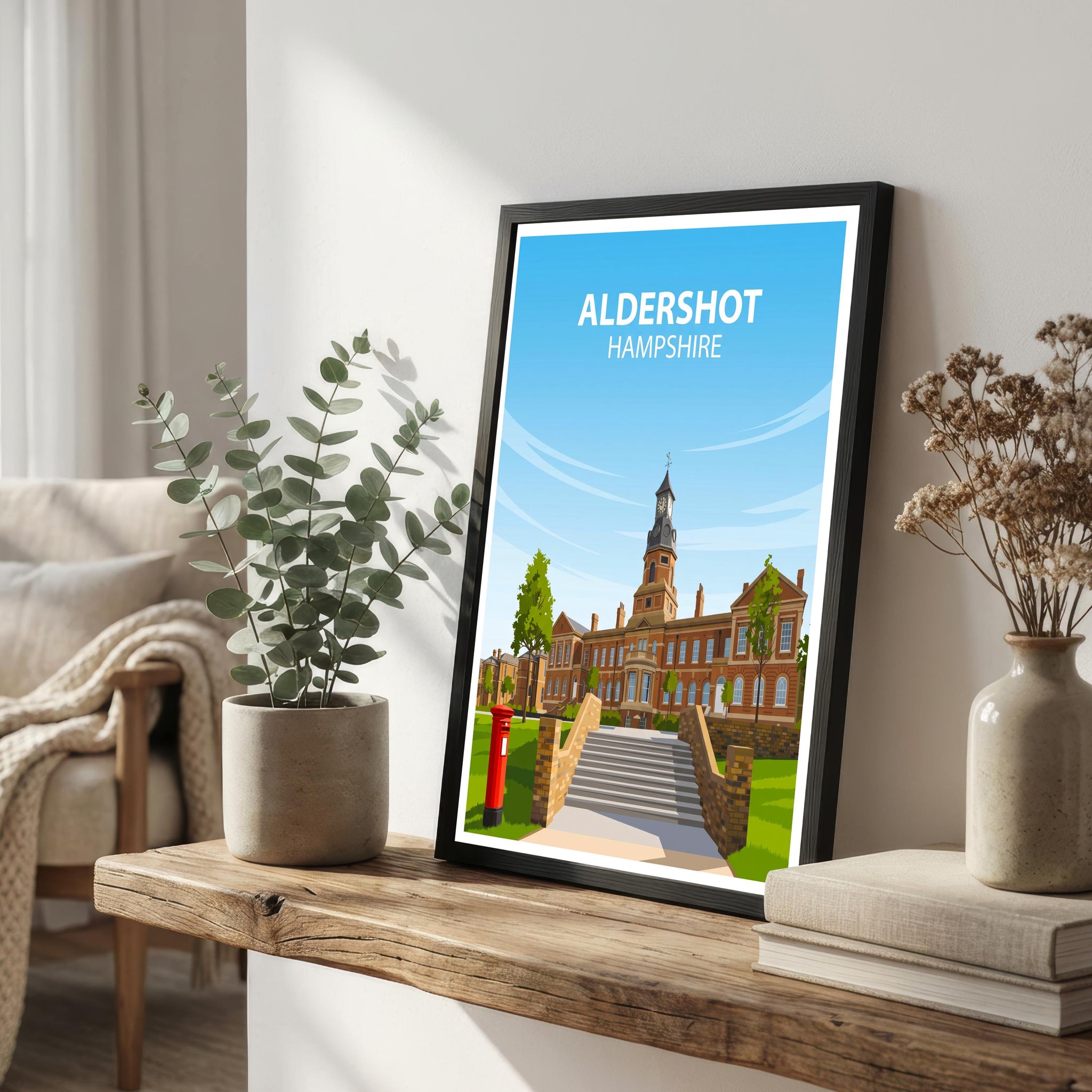 Aldershot Hampshire Travel Print Historic Town Wall Decor British Military Heritage Travel Poster UK Gift Home Décor
