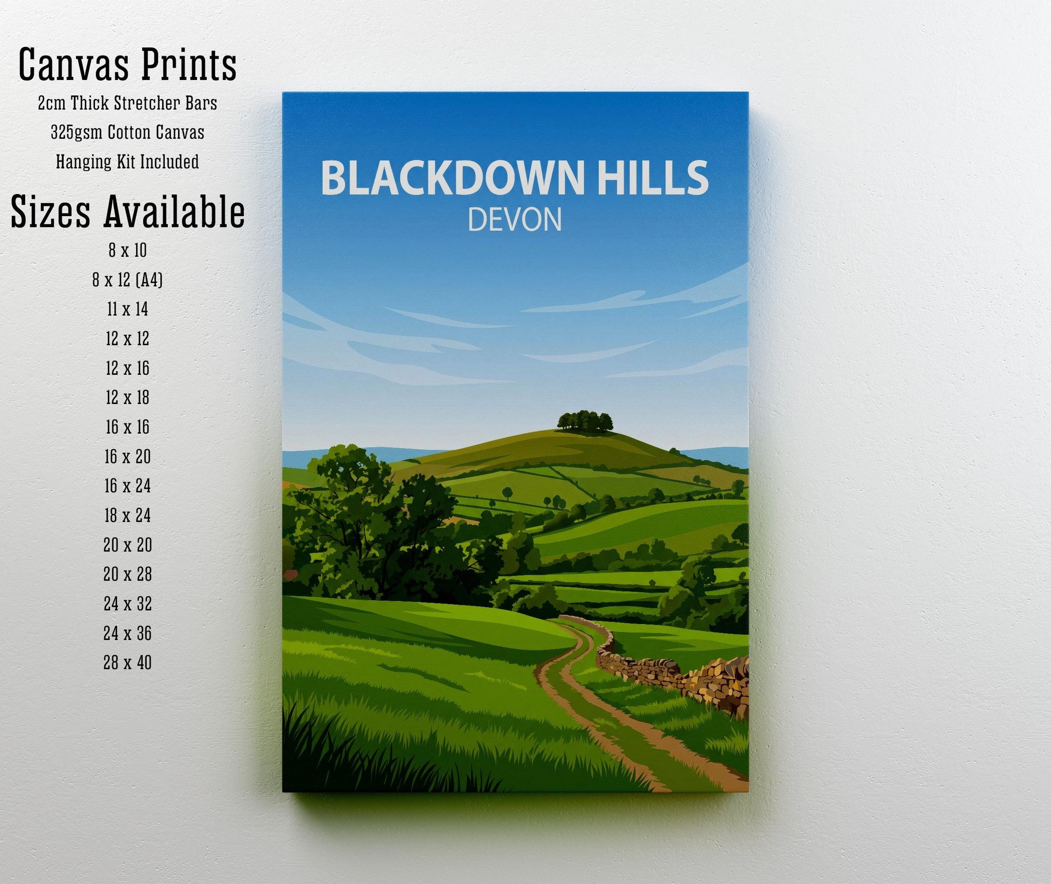 Blackdown Hills Devon Travel Print Countryside Landscape Wall Decor English Hills Travel Poster UK Gift Home Décor