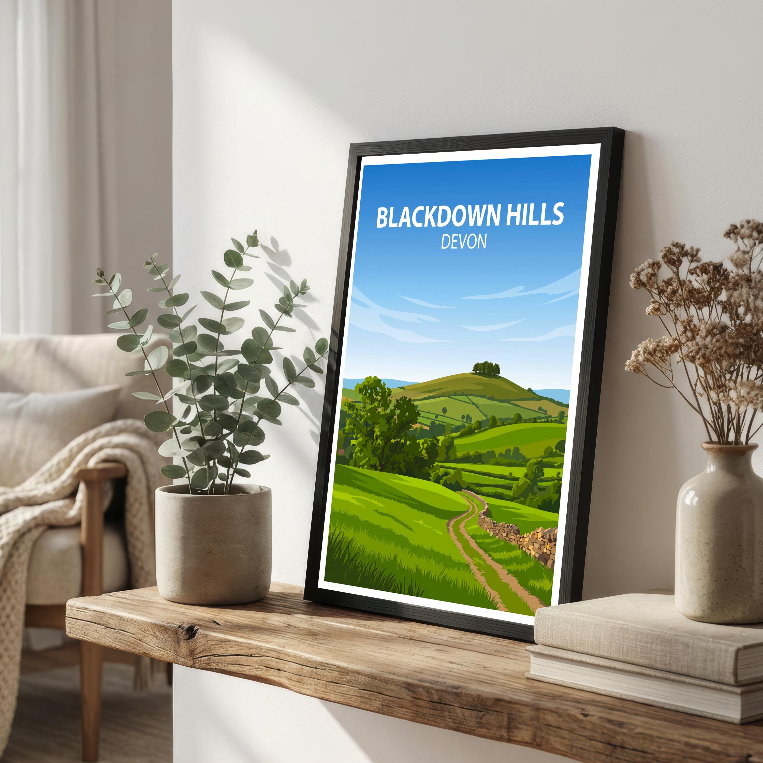 Blackdown Hills Devon Travel Print Countryside Landscape Wall Decor English Hills Travel Poster UK Gift Home Décor