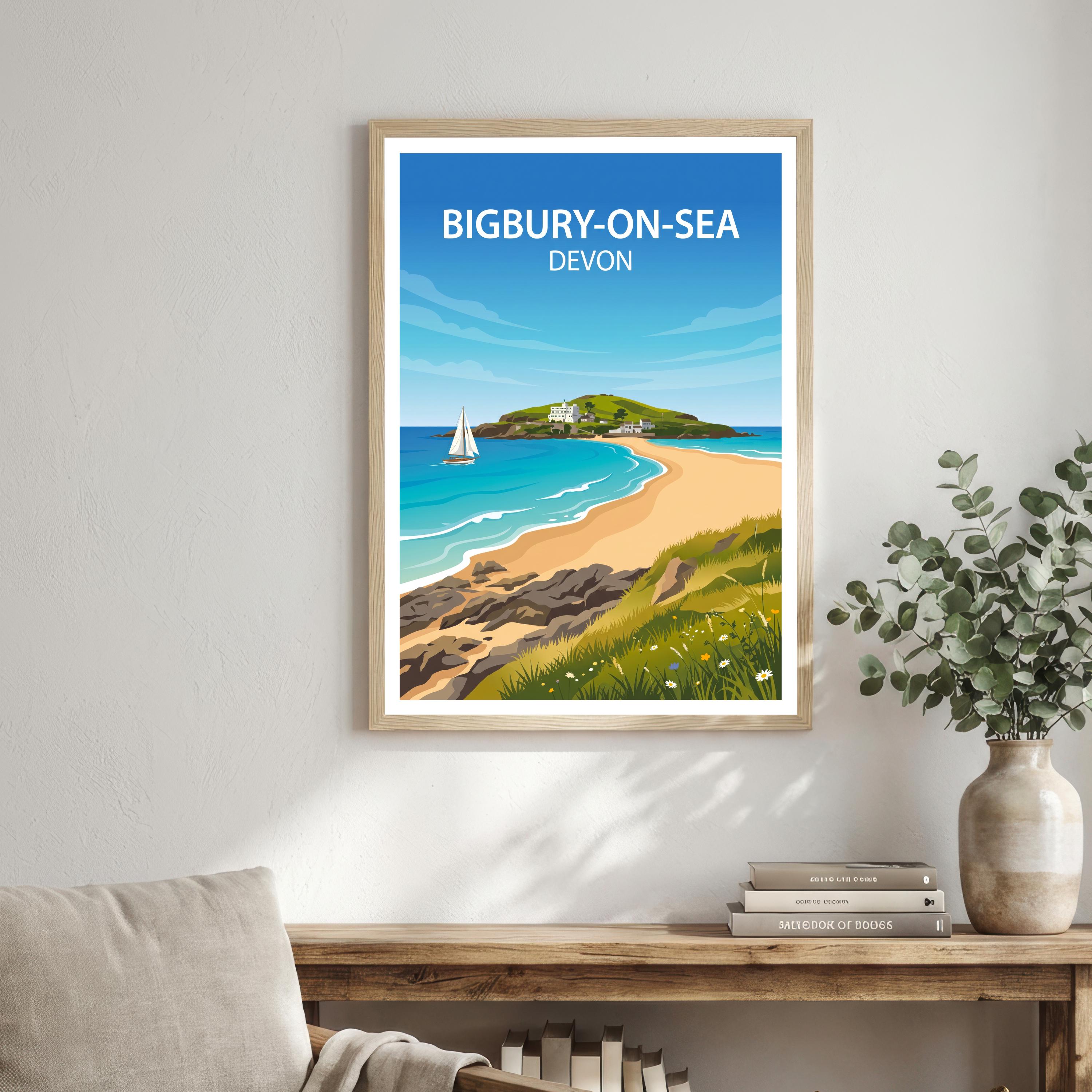 Bigbury-on-Sea Devon Travel Print Coastal Village Wall Decor South Devon Beach Travel Poster UK Gift Home Décor