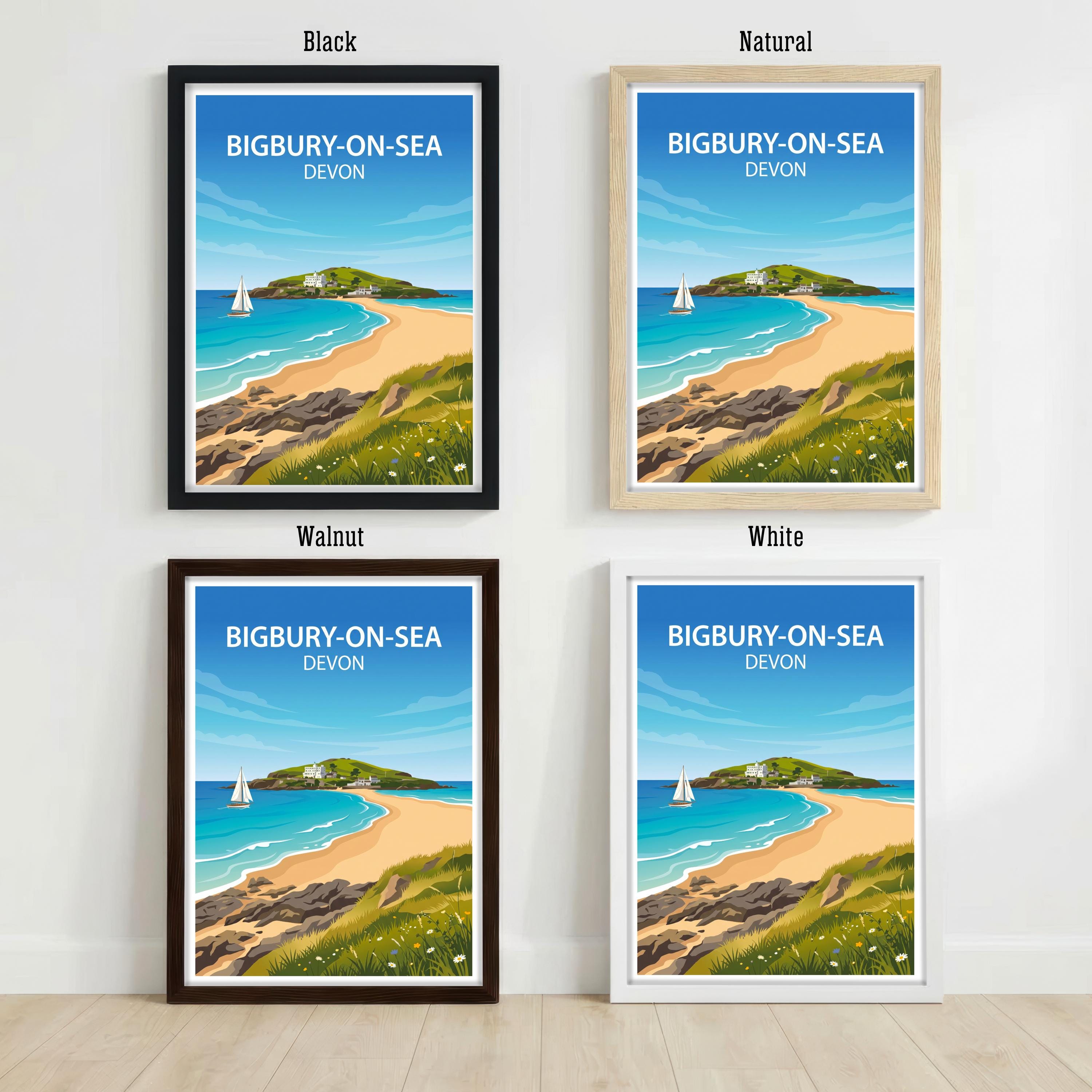 Bigbury-on-Sea Devon Travel Print Coastal Village Wall Decor South Devon Beach Travel Poster UK Gift Home Décor