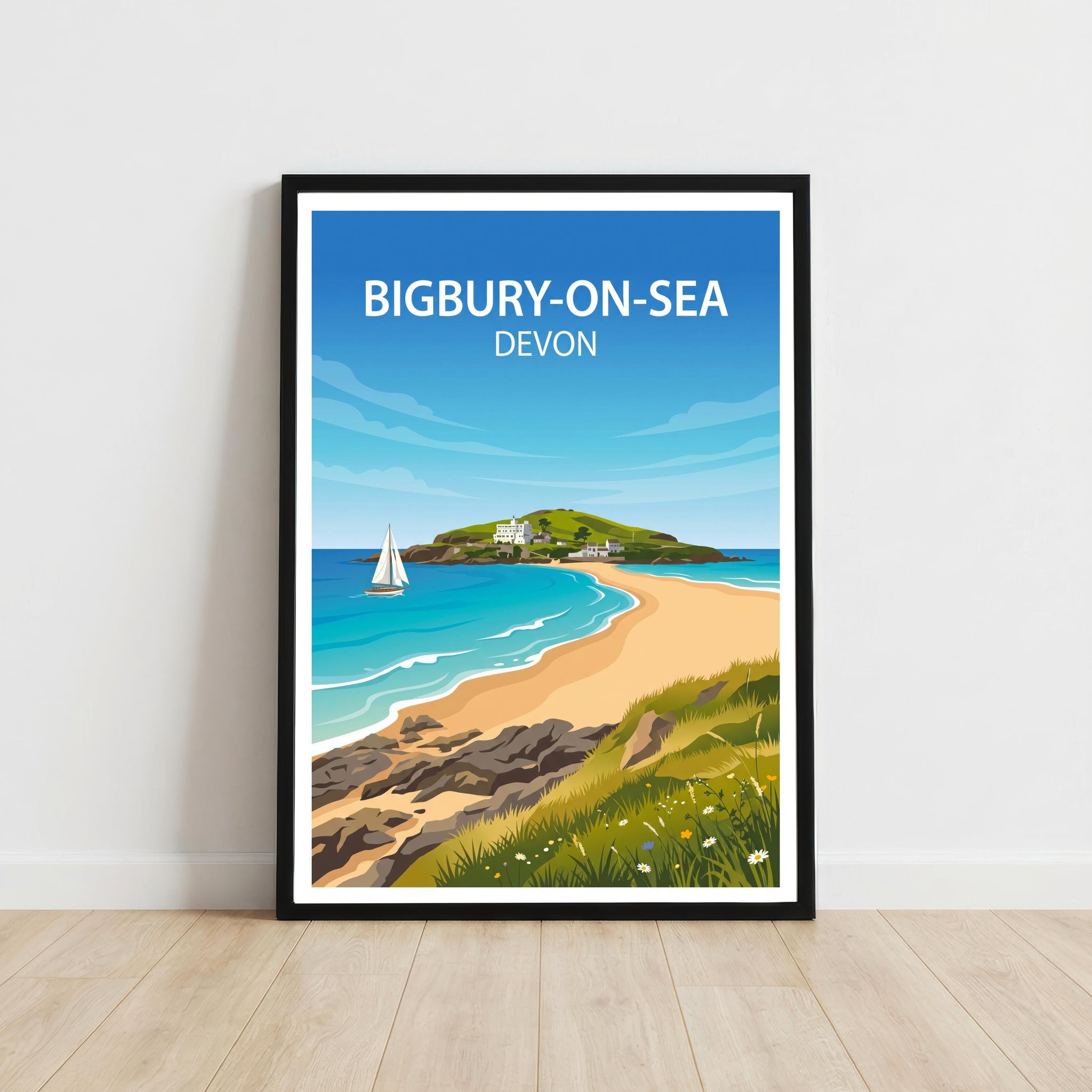 Bigbury-on-Sea Devon Travel Print Coastal Village Wall Decor South Devon Beach Travel Poster UK Gift Home Décor