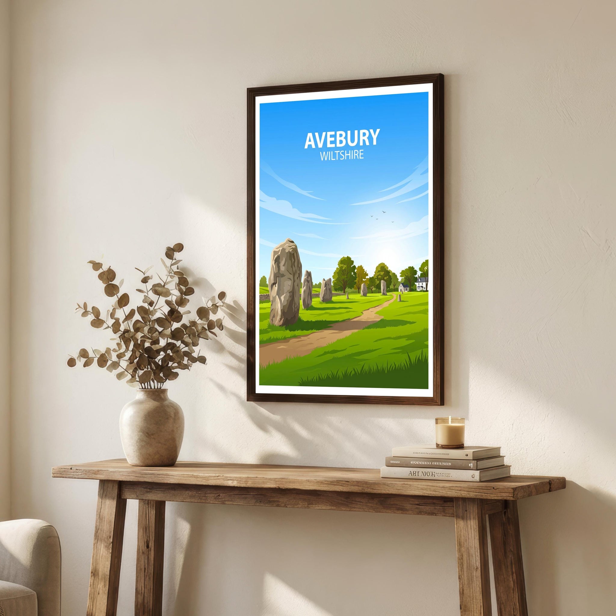 Avebury Wiltshire Travel Print Stone Circle Wall Decor English Countryside Travel Poster UK Gift Home Décor