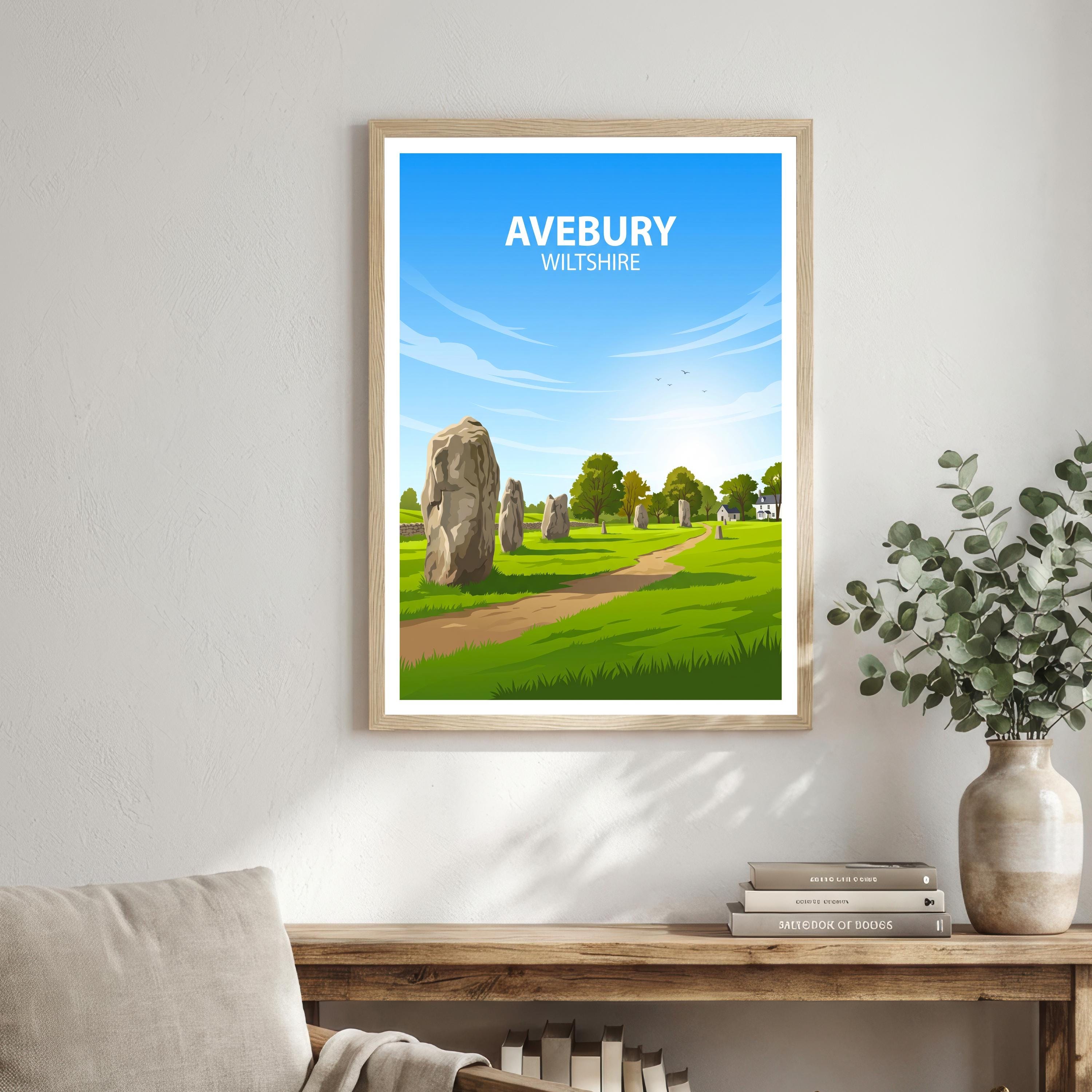 Avebury Wiltshire Travel Print Stone Circle Wall Decor English Countryside Travel Poster UK Gift Home Décor